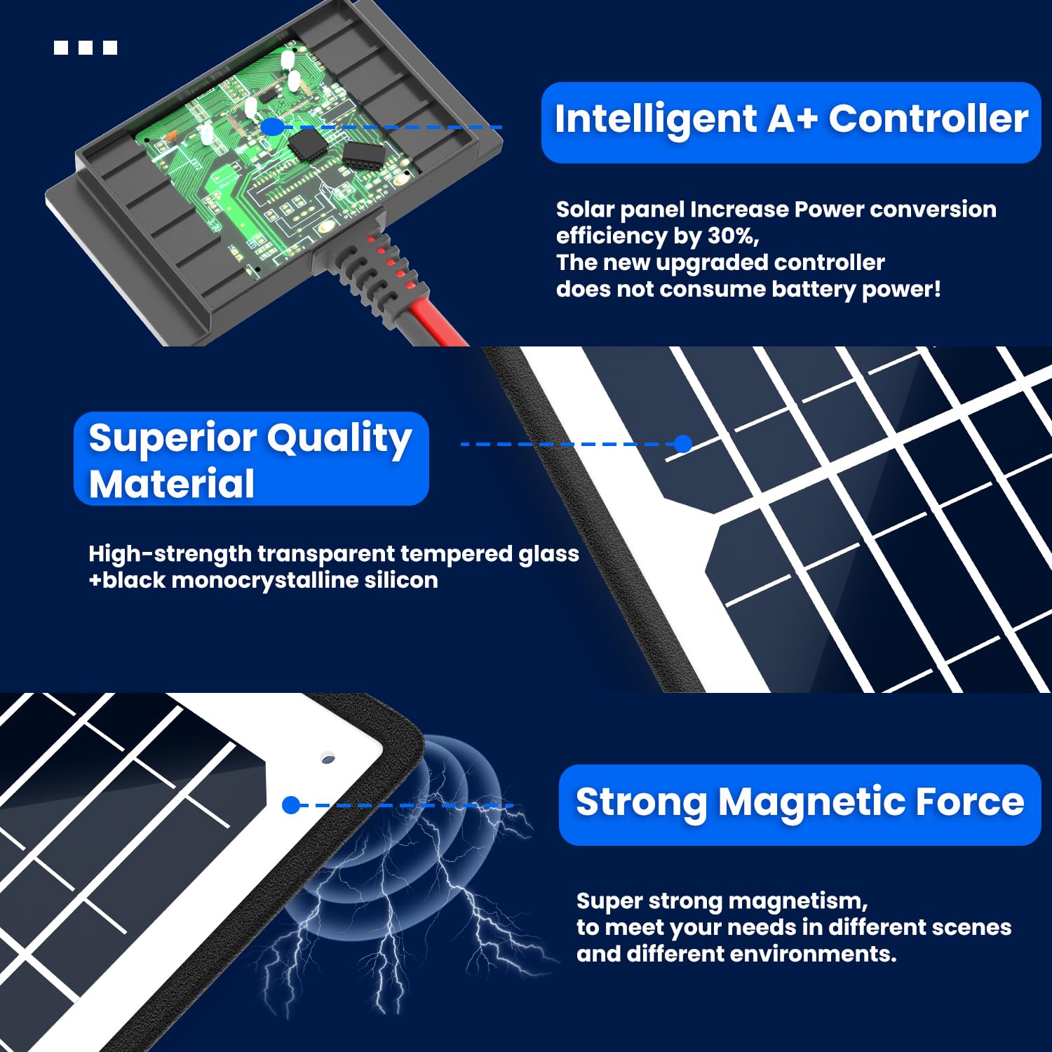 POWOXI 10W 12V Magnetic Solar Battery Trickle Charger Maintainer with MPPT Controller - Waterproof Solar Panel Charger for Car, RV, Motorcycle, Boat & Marine Batteries - Perfect for Outdoor, Camping & Vehicle Maintenance
