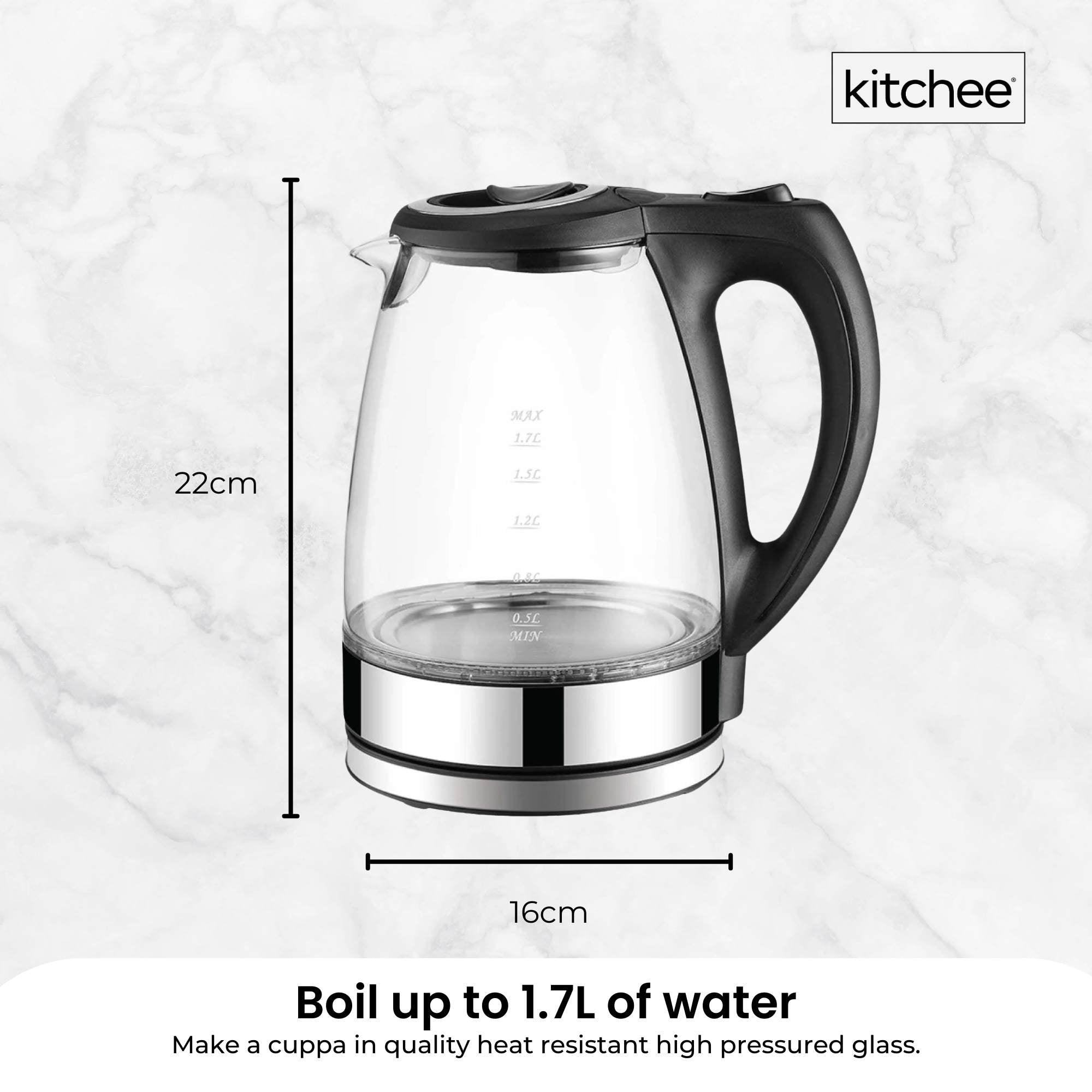 1.7L Electric Glass Kettle with LED Blue Light - 360° Cordless Water Boiler for Tea, Coffee & Instant Noodles - Fast Heating & Auto Shut-Off for Home, Office & Dorm Use