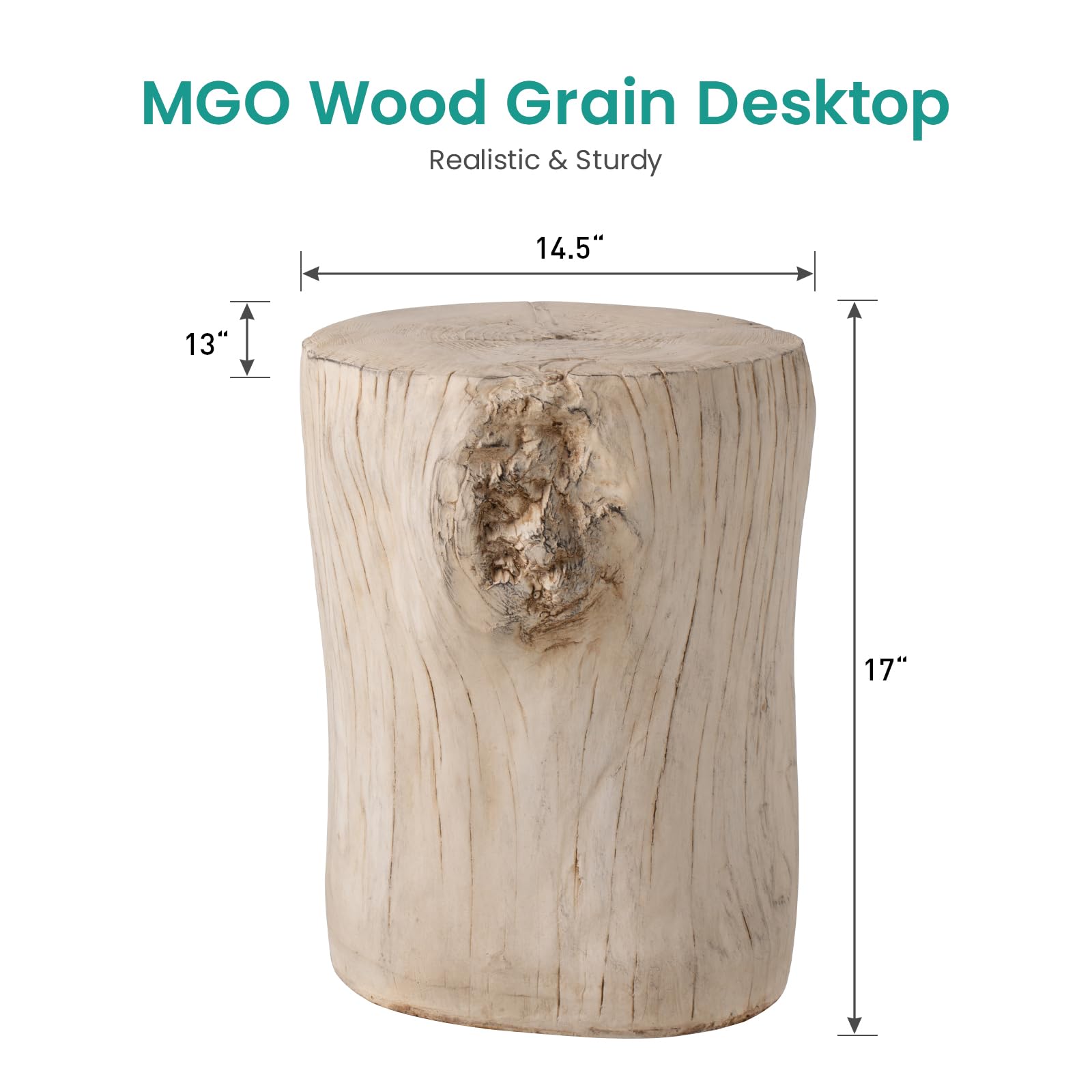 SUNBURY Concrete Stump Side Table - Faux Wooden End Table for Patio, Garden, Living Room - Beige Stool Plant Stand Holder | Perfect for Outdoor Decor, Coffee Table Accent & Home Interior Design