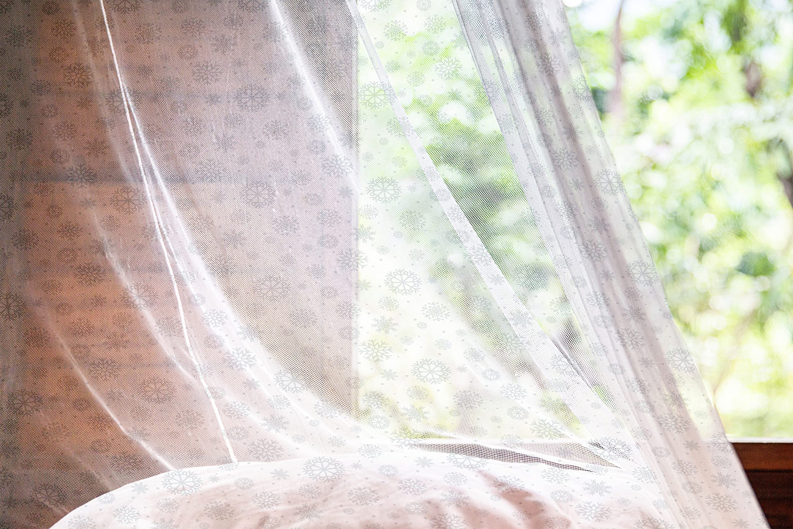 Ambesonne Snowflake Tulle Curtains - Winter Doodle Design Sheer Drapes with Rod Pocket, 108