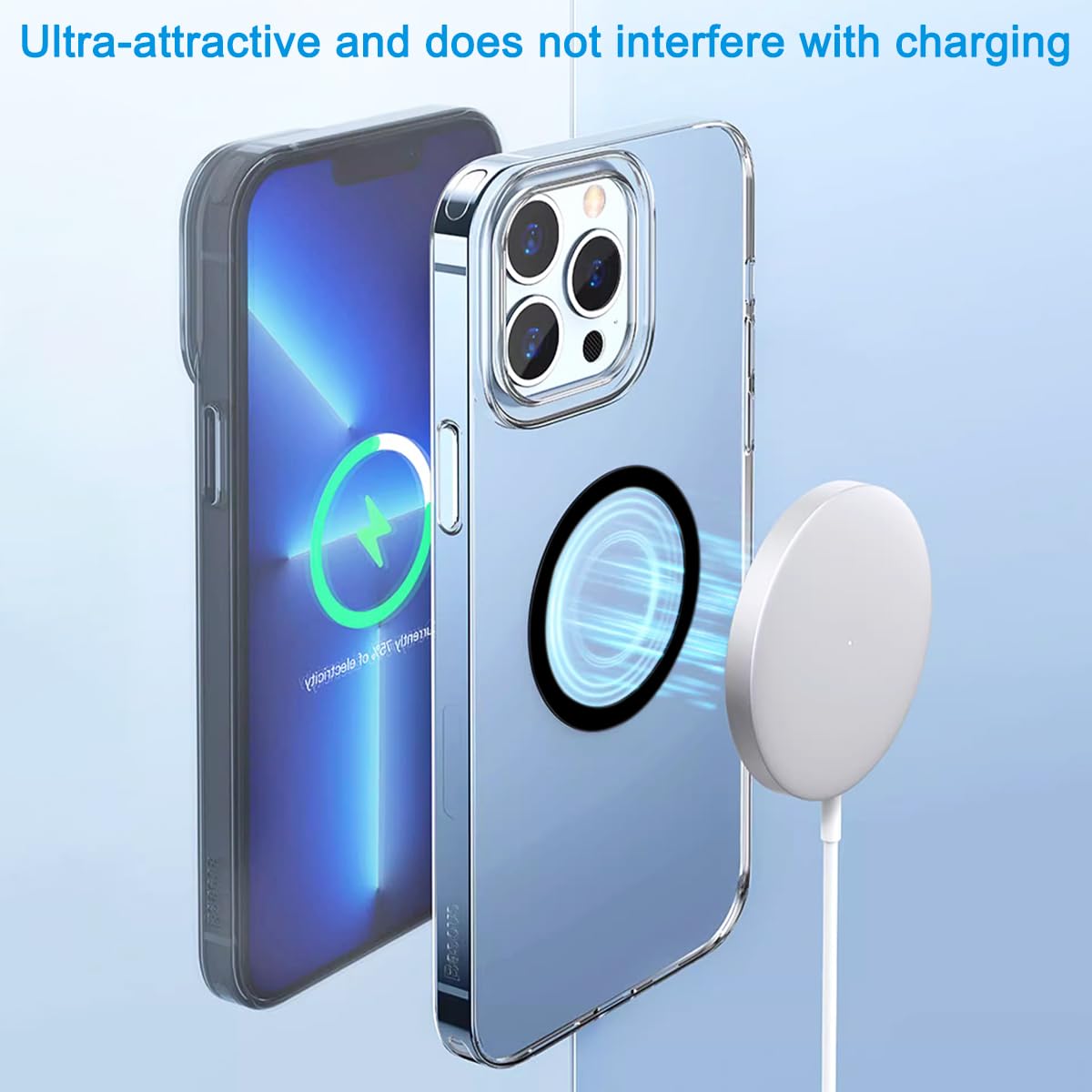 8 Pack Universal Metal Rings for MagSafe Magnetic Wireless Charger - Compatible with iPhone 15 14 13 Cases - Ultra-Thin Adhesive Sticker Car Mount Accessories (Black & White) - Perfect for Car Dashboard, Office Desk & Home Charging