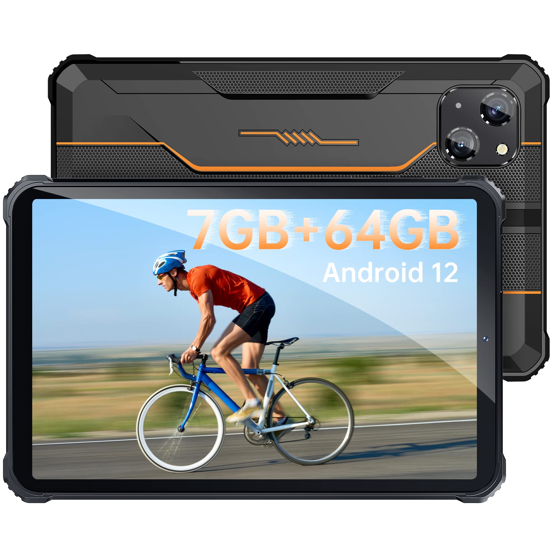 OUKITEL RT3 (2023) 8 Inch Rugged Android Tablet - 7GB RAM 64GB Storage (Expandable to 1TB), 5150mAh Battery, 4G Dual SIM, 5G WiFi, Octa-Core Processor, 16MP Camera - IP68 Waterproof, Bluetooth 5.3, GPS, OTG - Orange | Perfect for Outdoor Work, Construction Sites & Harsh Environments