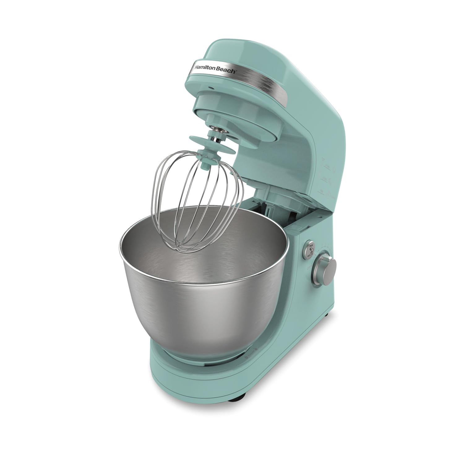 Hamilton Beach 4-Quart Electric Stand Mixer with Dough Hook, Flat Beater & Whisk - 7 Speed Settings & Splash Guard - Aqua Blue - Perfect for Baking Bread, Cookies & Cakes at Home