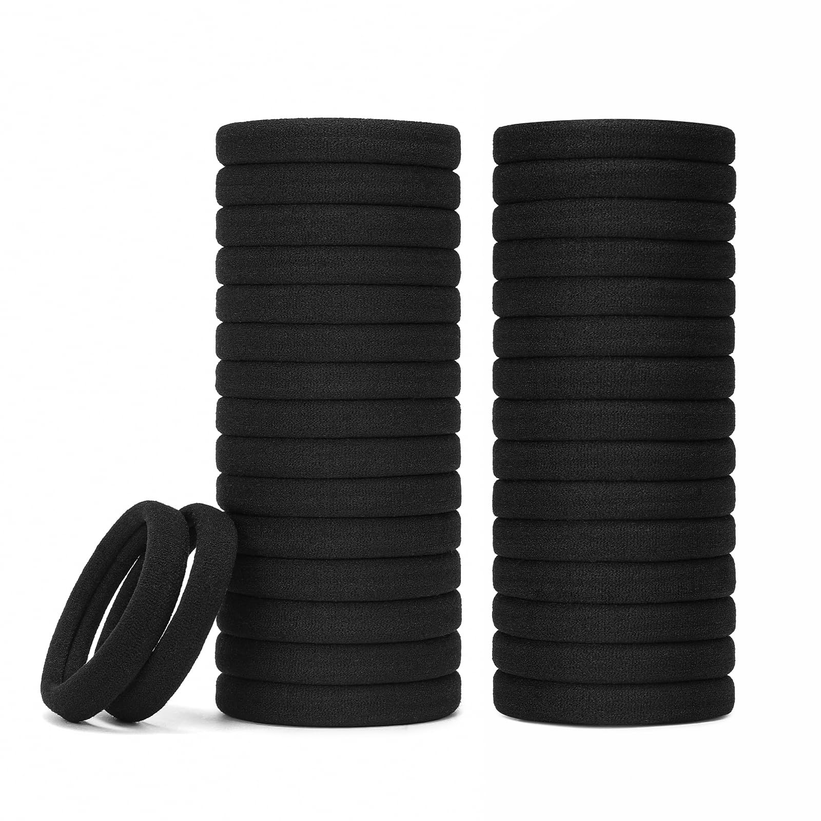 100 Count Extra Thick 5CM Black Hair Ties - Bulk Elastic Hair Bands for Thick Heavy Hair, Seamless Hair Accessories for Women & Girls, Ponytail Holders (Black) - Perfect for Workouts, Yoga, Office & Everyday Styling