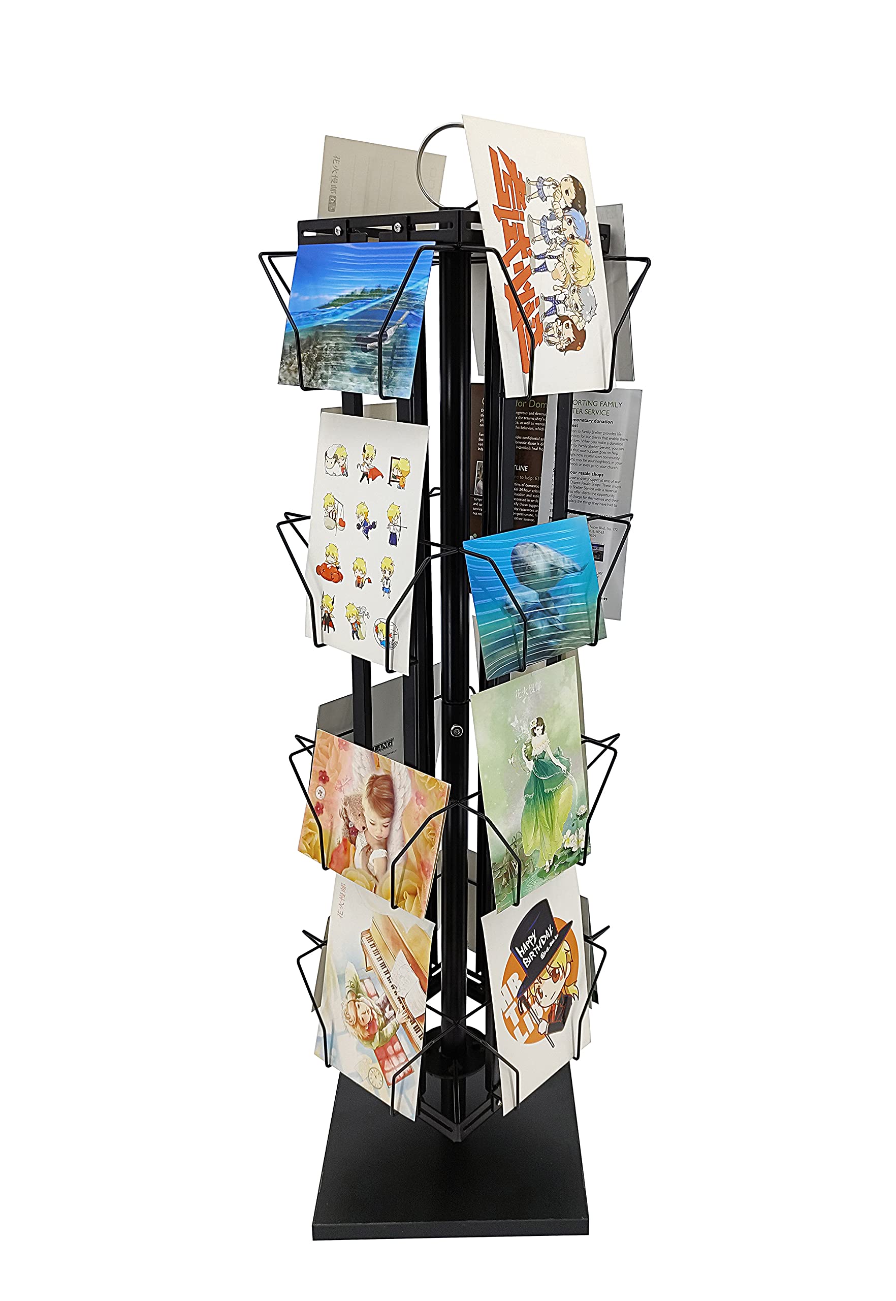 4-Tier Adjustable Greeting Card Rack Display Stand - 16 Pocket Organizer for Postcards, CDs, DVDs, Books & Brochures - Rotating Spin Design (7x5, 6x4, 4x5, 5x7 Sizes) - Pocket Size 4.6-10
