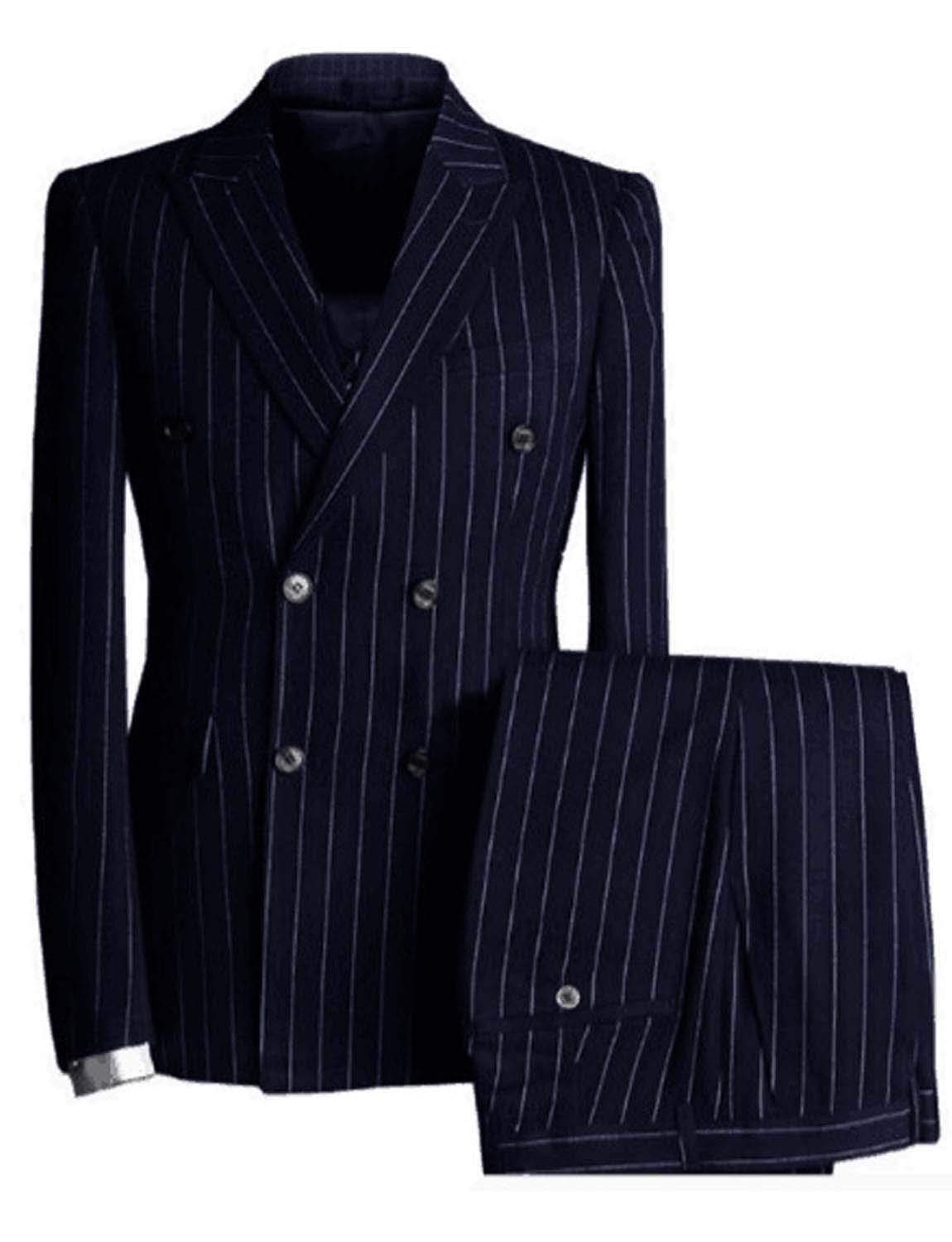 Men's 3-Piece Suit - Striped Double Breasted Peak Lapel Business Suit (Jacket, Vest & Pants) | Formal Office Wear, Wedding Attire & Professional Events