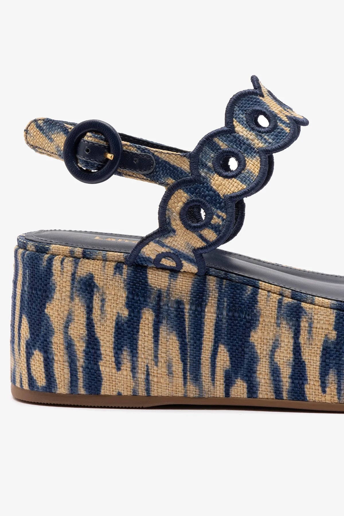 Florence Broderie Flatform Sandal - Tie Dye Beige and Navy Raffia Slides for Women | Comfortable Summer Beach Shoes | Perfect for Vacation, Poolside, and Casual Outings