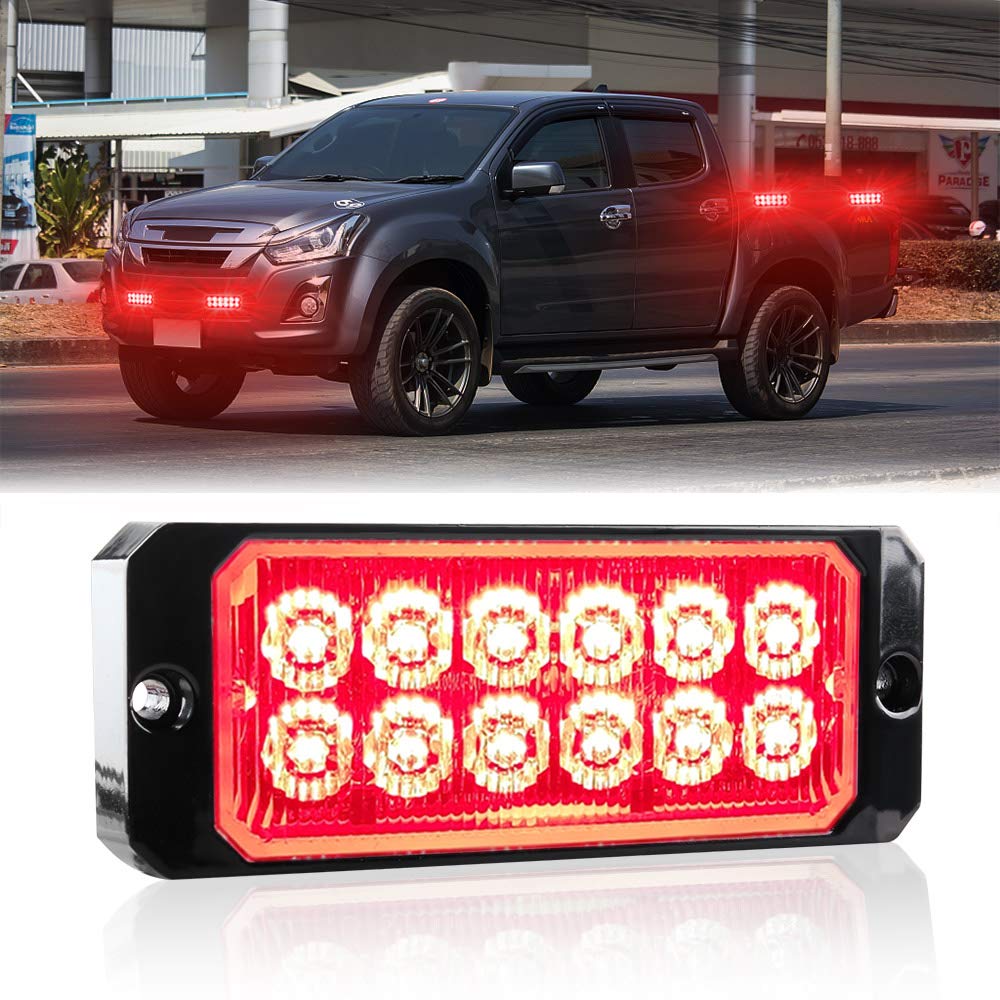 1PCS Red LED Emergency Strobe Light Bar 12-24V with 12 LEDs - Multi-Strobe Modes for Cars, Trucks & Emergency Vehicles | Waterproof Surface Mount Warning Flash Light for Police, Construction & Road Safety