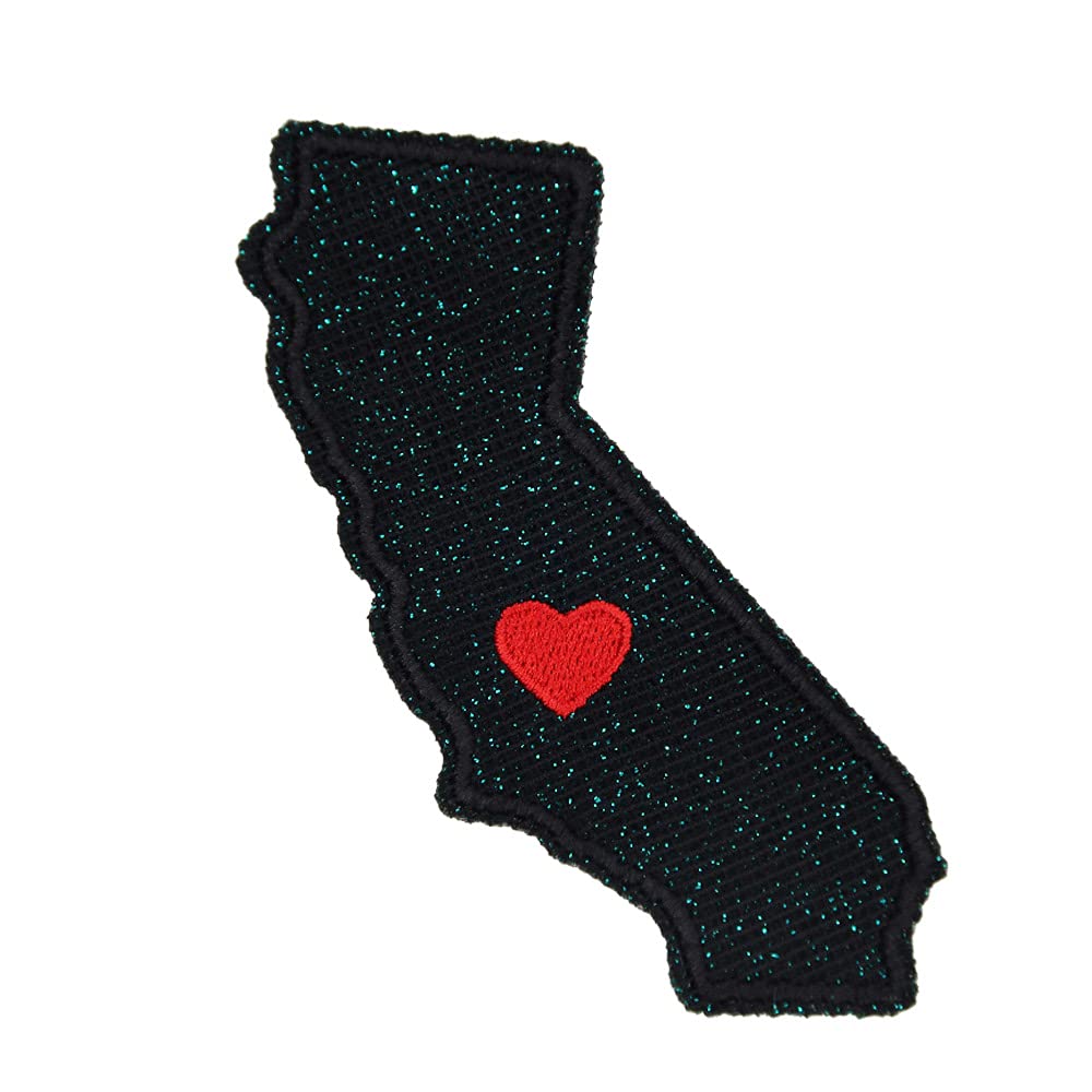 Black Glitter Sparkle California CA State Embroidered Iron On Patch for Jackets, Hats & Bags - DIY Sew or Iron On Applique for Denim, Backpacks & Fashion Accessories