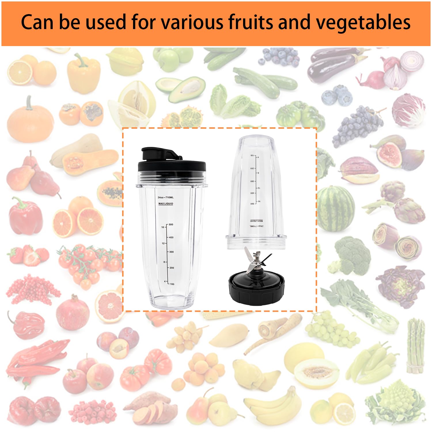 24oz Replacement Blender Cups with Travel Lids & Blade Assembly - Compatible with Nutri Ninja BN401, BN400, BN801, BN800 - Perfect for Smoothies, Juices & Meal Prep (2-Pack, BPA-Free) - Ideal for Home, Office & On-the-Go Blending