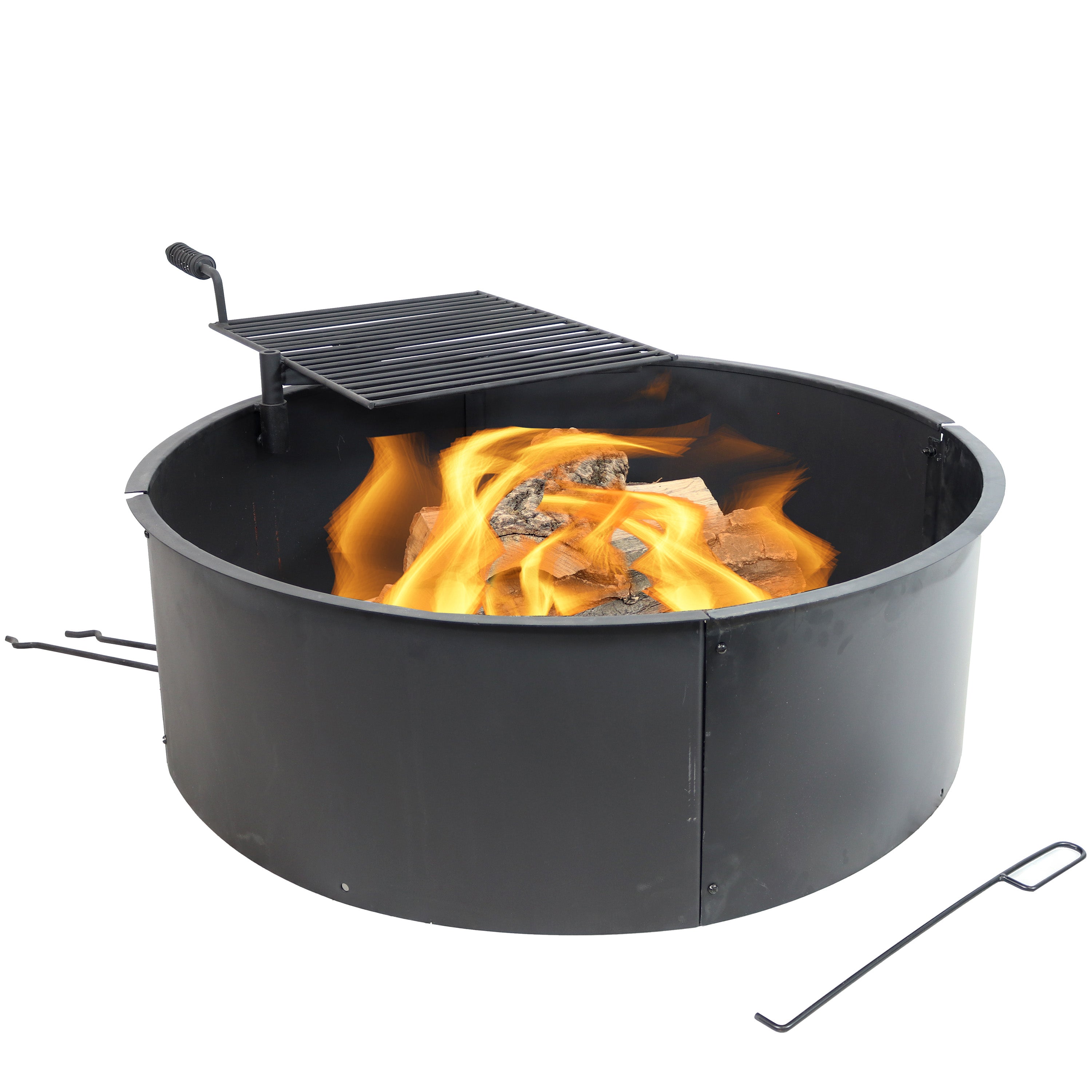 Sunnydaze 36-Inch Heavy Duty Metal Campfire Ring with Rotating Detachable Cooking Grate - Outdoor Fire Pit Accessories for Camping, Backyard, BBQ & Patio Use