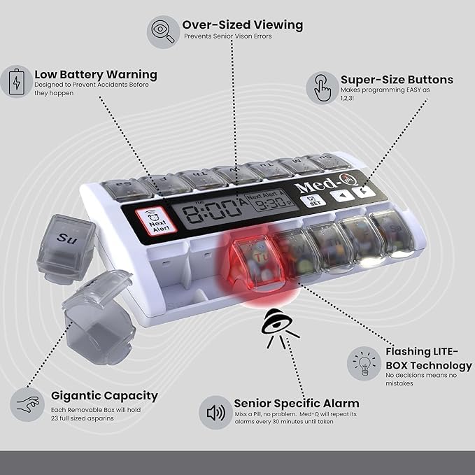 Smart Pill Organizer Box with Alarm & LED Reminder - Weekly Medication Dispenser for Seniors & Travel - Perfect for Daily Pills, Vitamins, and Supplements at Home or On-the-Go