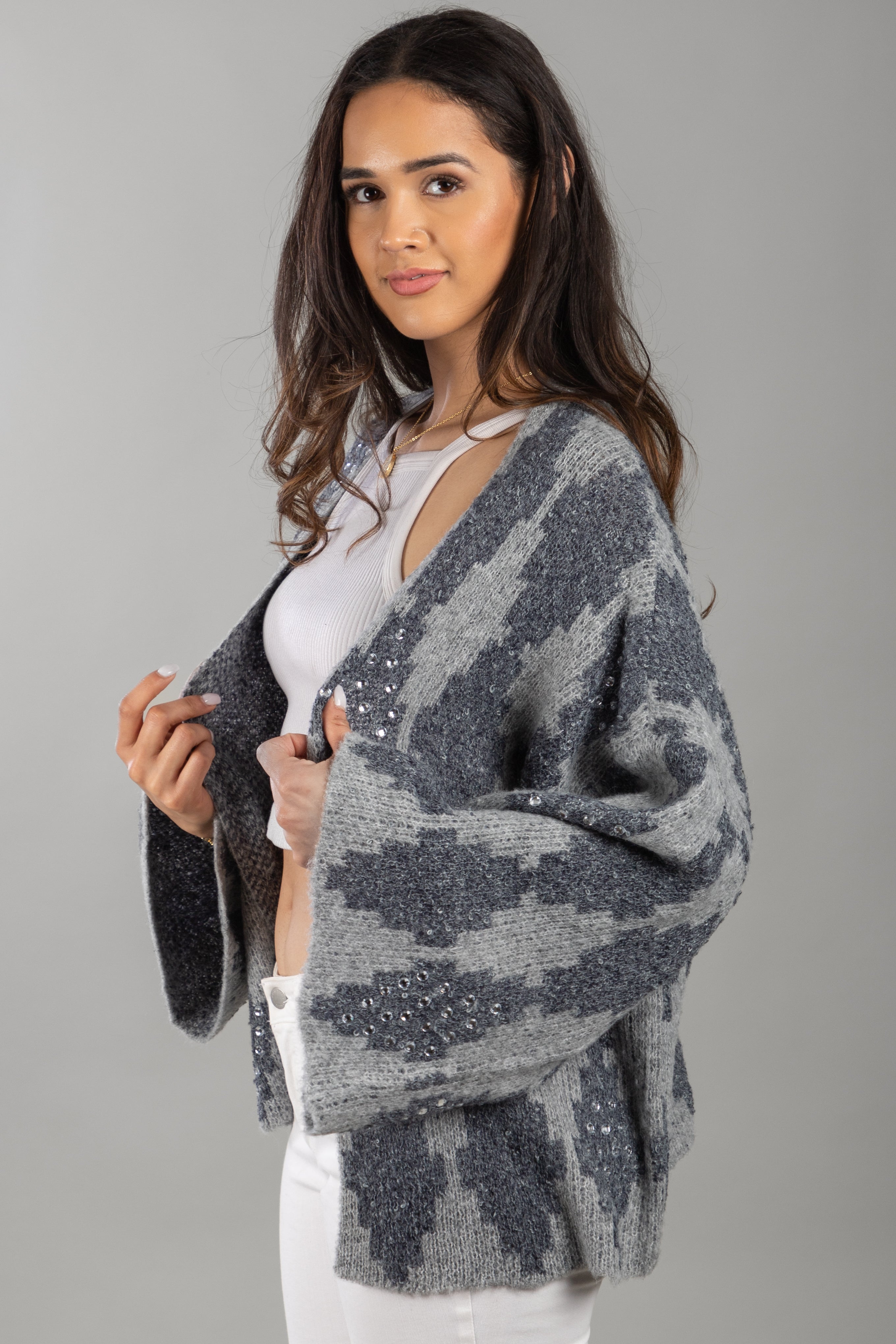 Elegant Jacquard Rhinestone Sweater for Women | Fashion Knitwear with Crystal Embellishments | Perfect for Holiday Parties & Date Nights