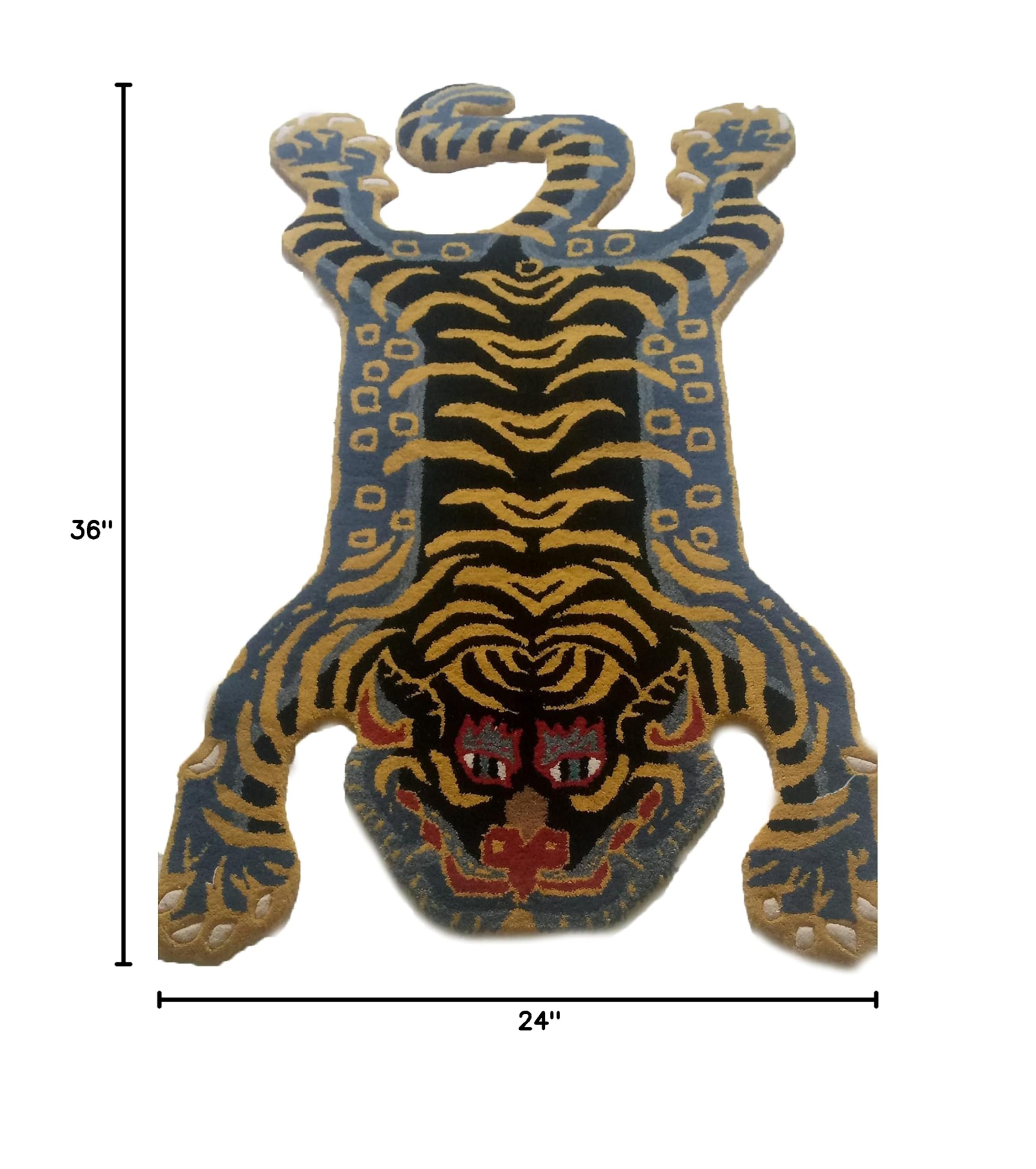 AFTAB Collection Tibetan Tiger Print Area Rug - Non-Slip 2x3 Feet Yellow Black Rug for Living Room, Bedroom Decor | Wall Hanging & Home Gift Idea for Housewarming, Dorm, Yoga Space