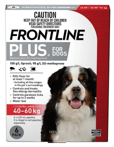 Frontline Plus Flea and Tick Treatment for Extra Large Dogs Over 40kg - Effective Protection Against Fleas, Ticks, and Lice for Outdoor Activities and Home Use