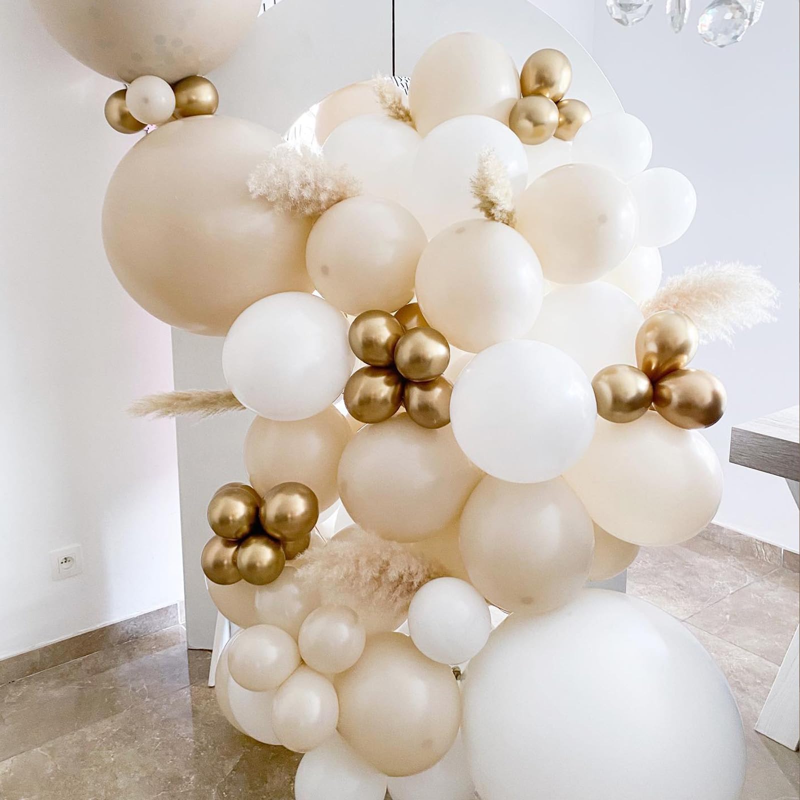 102 Pcs White and Gold Balloon Garland Arch Kit - Beige White Gold Balloons for Boho Wedding, Baby Shower, Bridal Shower, Engagement & Birthday Party Decorations | Perfect for Backdrop, Photo Booth & Ceiling Decor