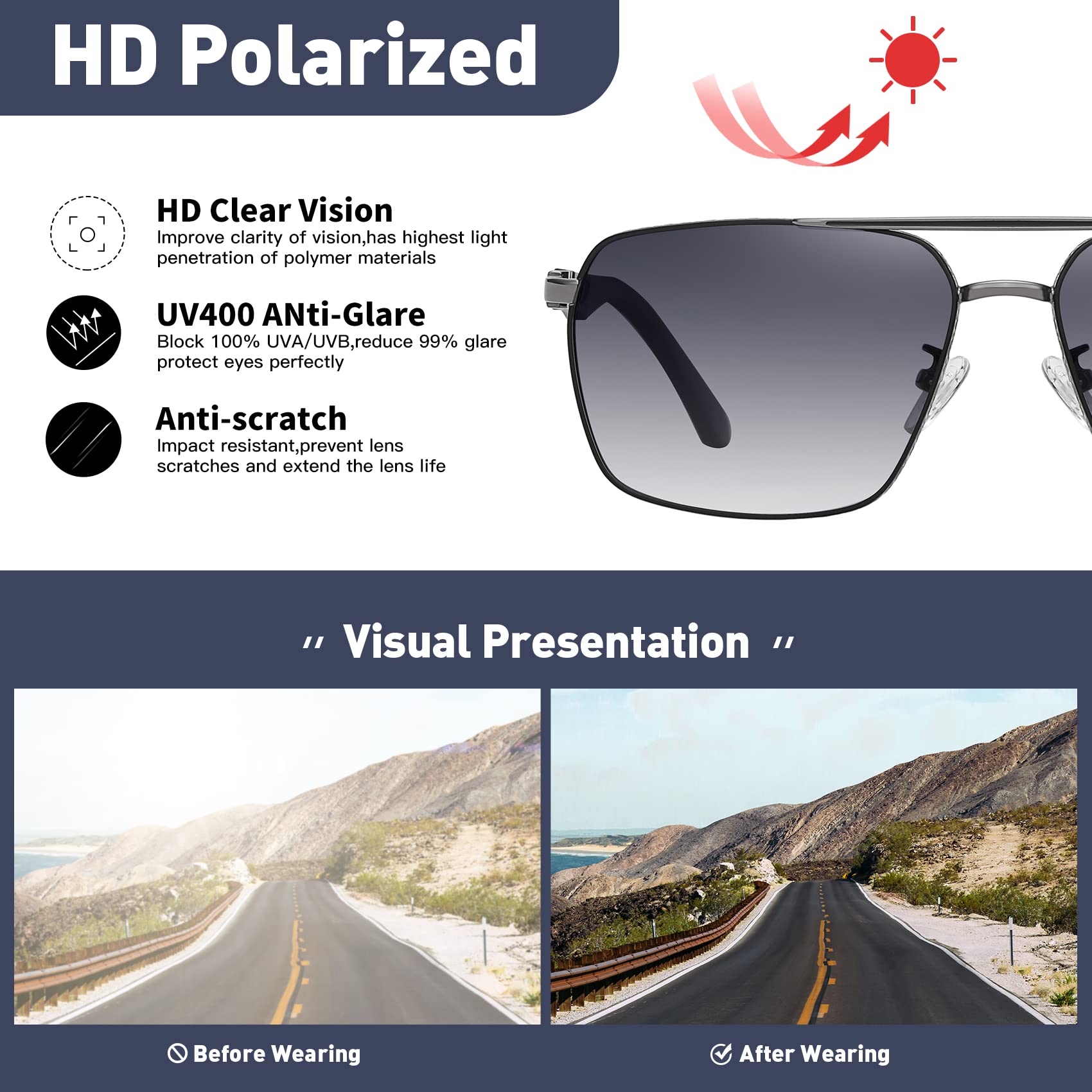 Trendy Polarized Aviator Sunglasses for Men & Women - UV400 Protection for Driving, Fishing & Outdoor Activities - Fashionable Unisex Shades for Summer & Travel