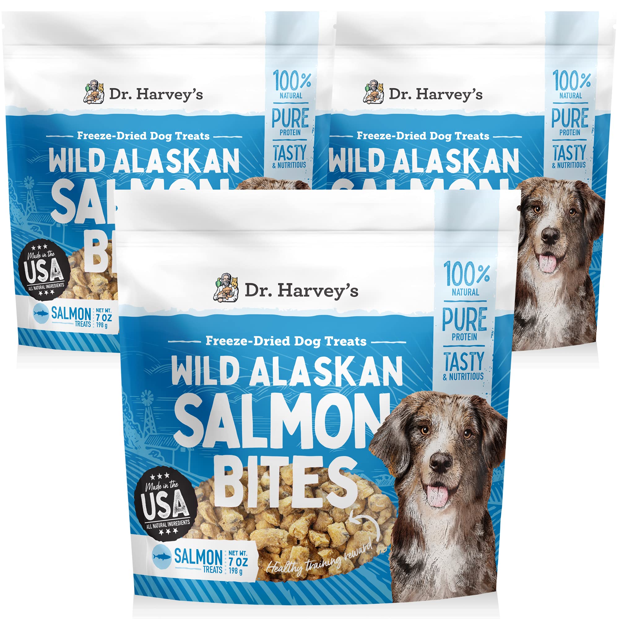 Premium Freeze-Dried Wild Alaskan Salmon Dog Treats - All-Natural Training Rewards with Real Salmon Meat - 7oz Pack of 3 - Perfect for Obedience Training & Healthy Snacking