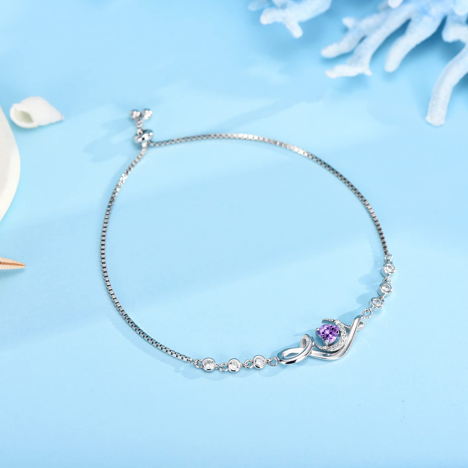 S925 Sterling Silver Birthstone Charm Bracelet for Women - Personalized Distance Bracelet for Mom, Daughter, Wife - Perfect Mother's Day, Birthday, Valentine's Day & Anniversary Jewelry Gift - Ideal for Long-Distance Relationships, Special Occasions & Everyday Wear
