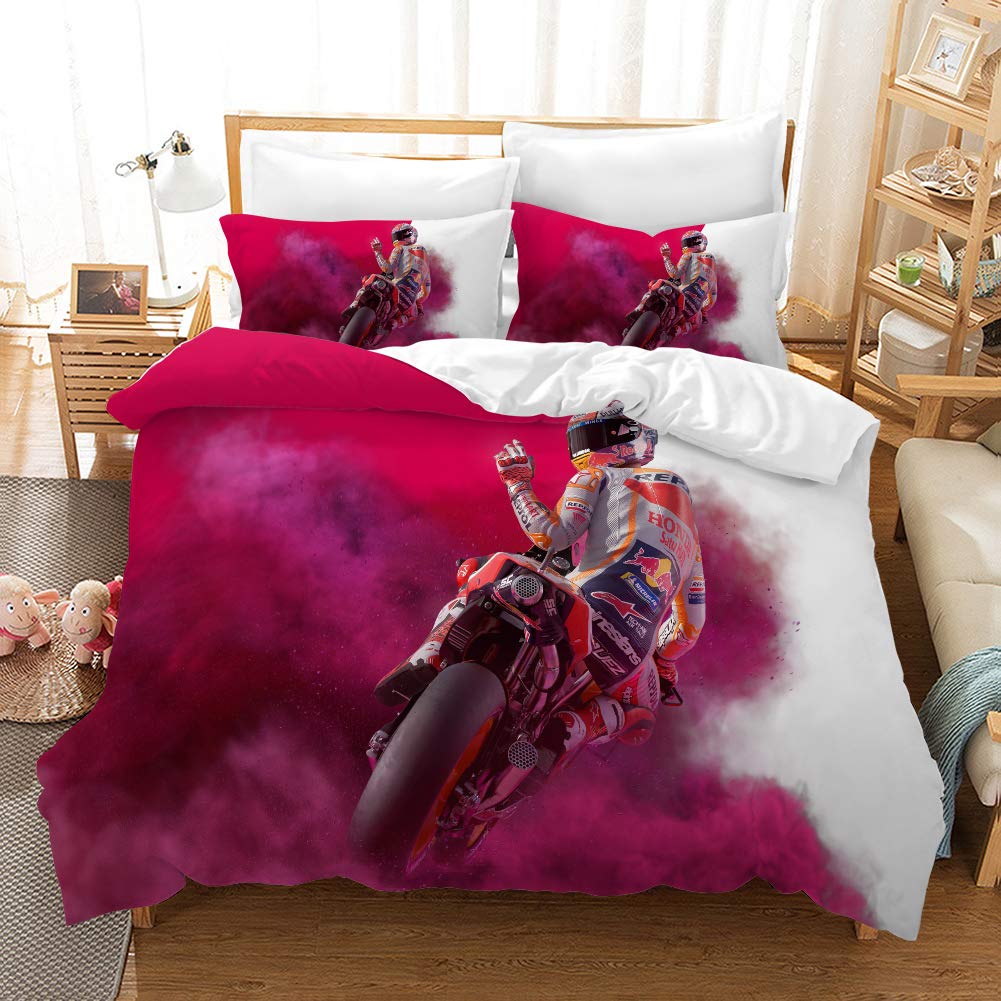 REALIN 3D Motorcycle Racing Duvet Cover Set - Speed & Hot Girl Passion Design - 2/3/4PCS Quilt Cover, Sheets & Pillow Shams - Twin/Full/Queen/King Size (King-229x259cm-4PCS) - Perfect for Motorcycle Enthusiasts' Bedrooms & Racing Themed Decor