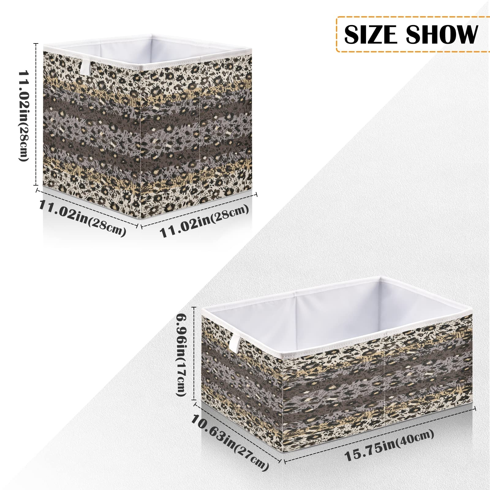 ALAZA 11 Inch Foldable Storage Bin Organizer - Abstract Leopard Cheetah Spot Zebra Striped Cube Basket for Closet, Cabinet, Shelf & Office Organization | Perfect for Home Decor, Kids Room Storage & Office Supplies