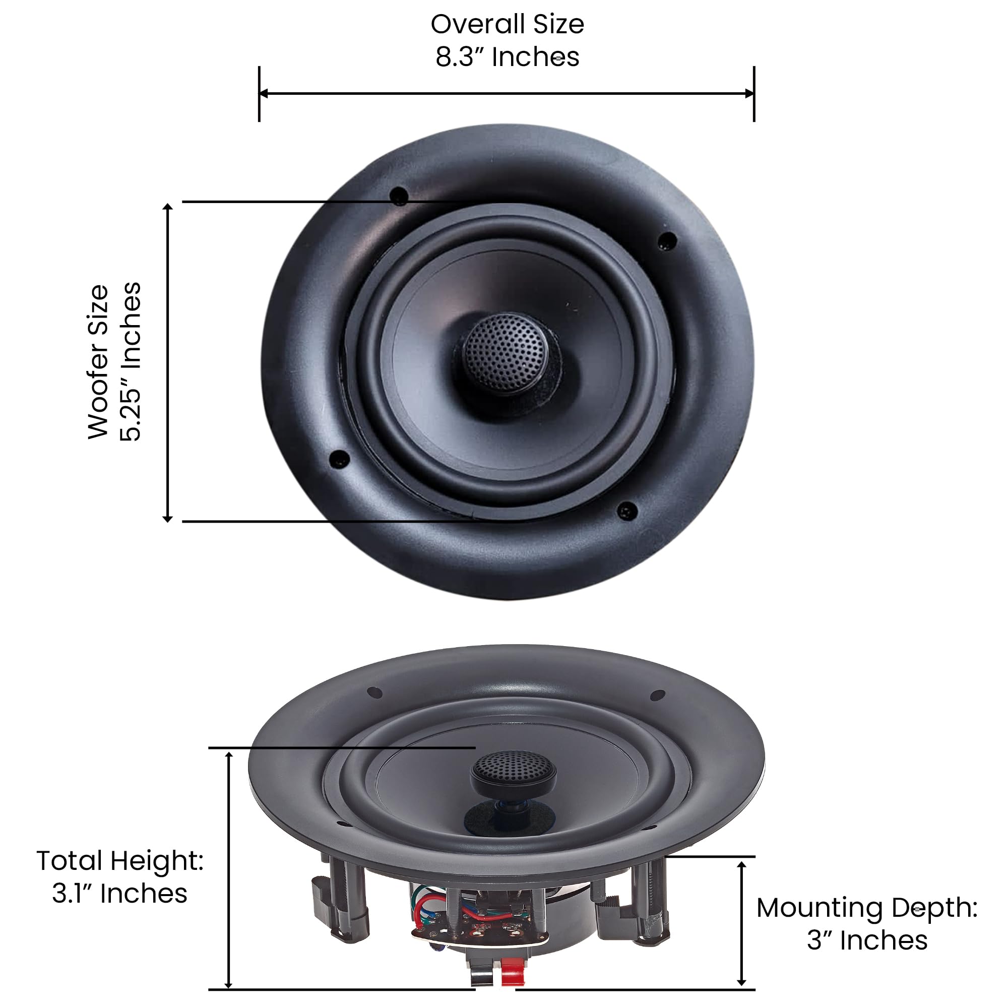Vaiyer 8-Pack 5.25 Inch 8 Ohm 175W Flush Mount In-Wall In-Ceiling 2-Way Mid Bass Woofer Speakers - Ideal for Home Theater, Office, Kitchen, Living Room, and Multi-Room Audio Systems