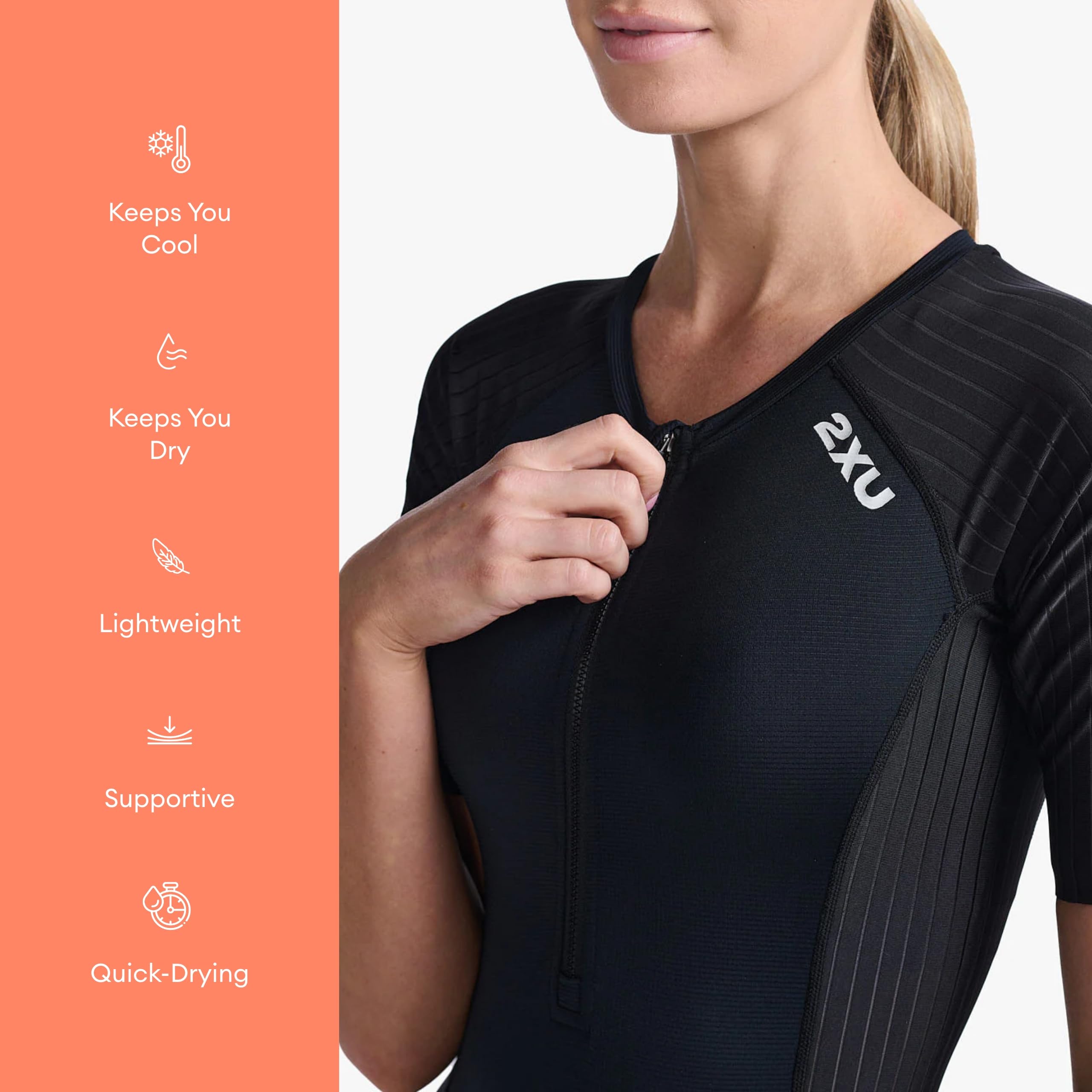 2XU Women's Aero Sleeved Trisuit - High Performance Triathlon Suit for Women in Black/White | Perfect for Swimming, Cycling & Running Races