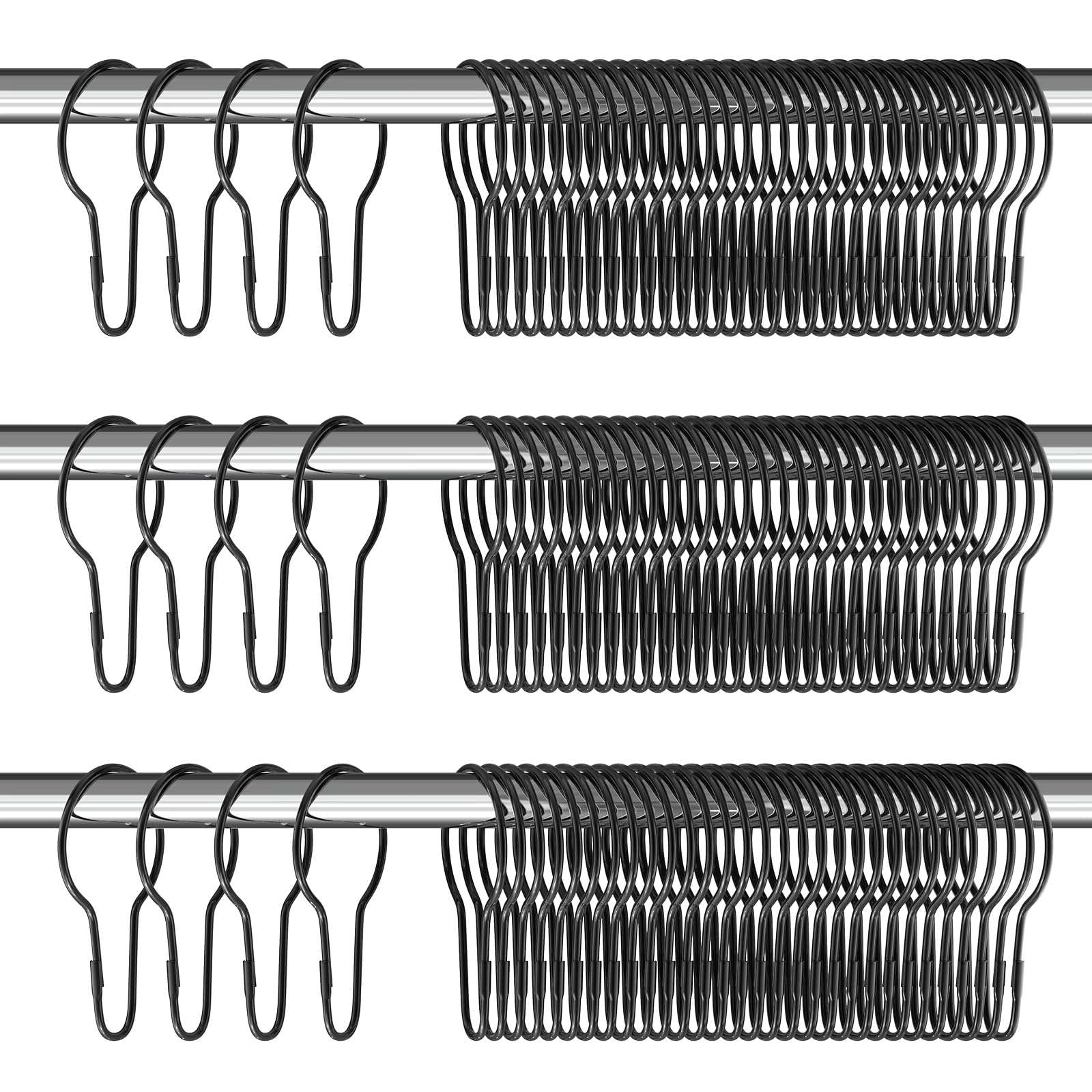 Geetery 150 Pcs Rust-Proof Stainless Steel Shower Curtain Hooks - Reusable Metal Shower Rings for Bathroom, Bedroom & Kitchen - Durable & Multi-Functional Bath Accessories (Black) - Perfect for Home, Hotel & Dorm Decor