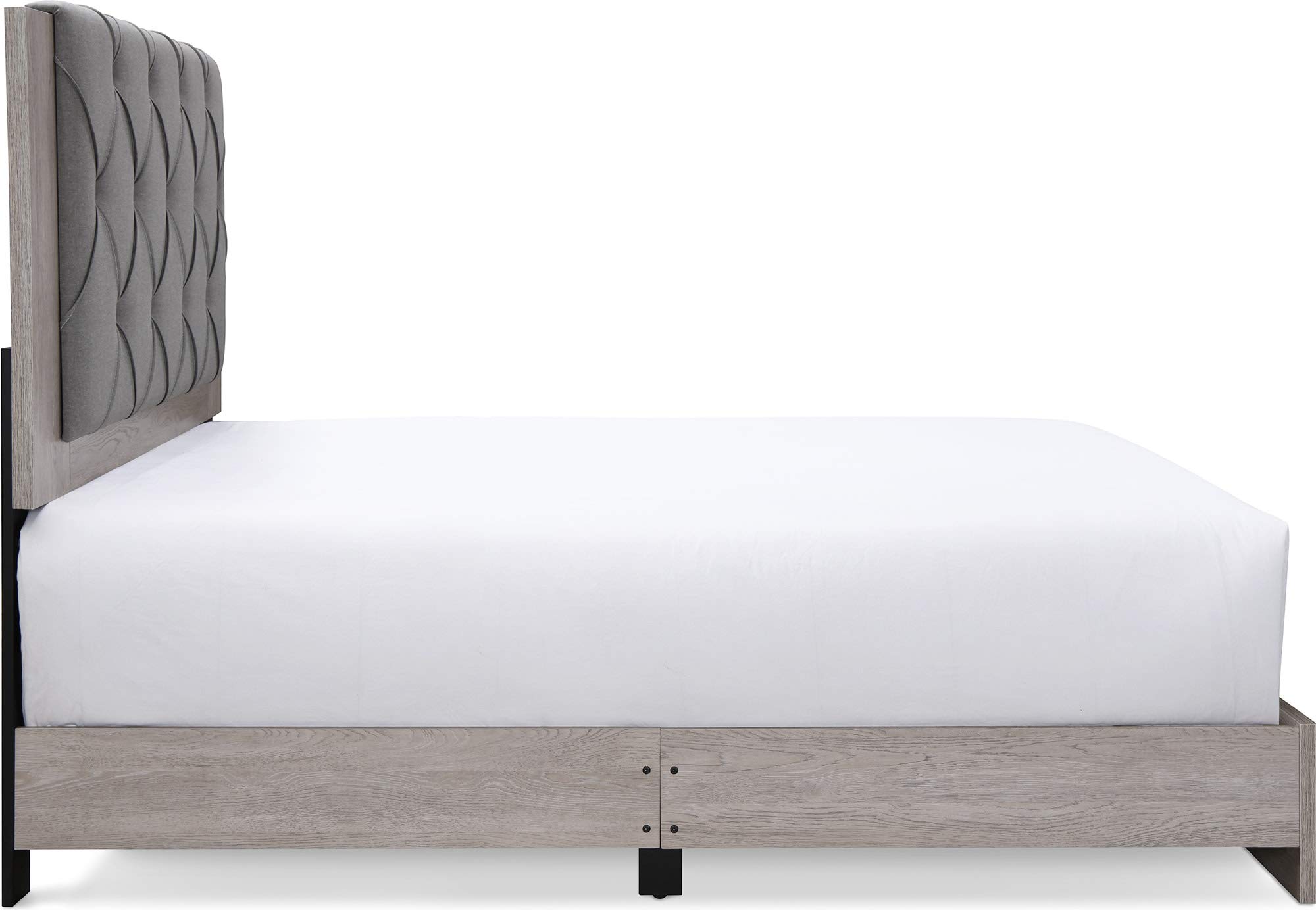 Kenton Panel Bed Frame with Diamond Tufted Upholstered Headboard - Queen Size Light Gray Platform Bed - Easy Assembly Modern Bedroom Furniture for Master Bedroom, Guest Room & Apartment