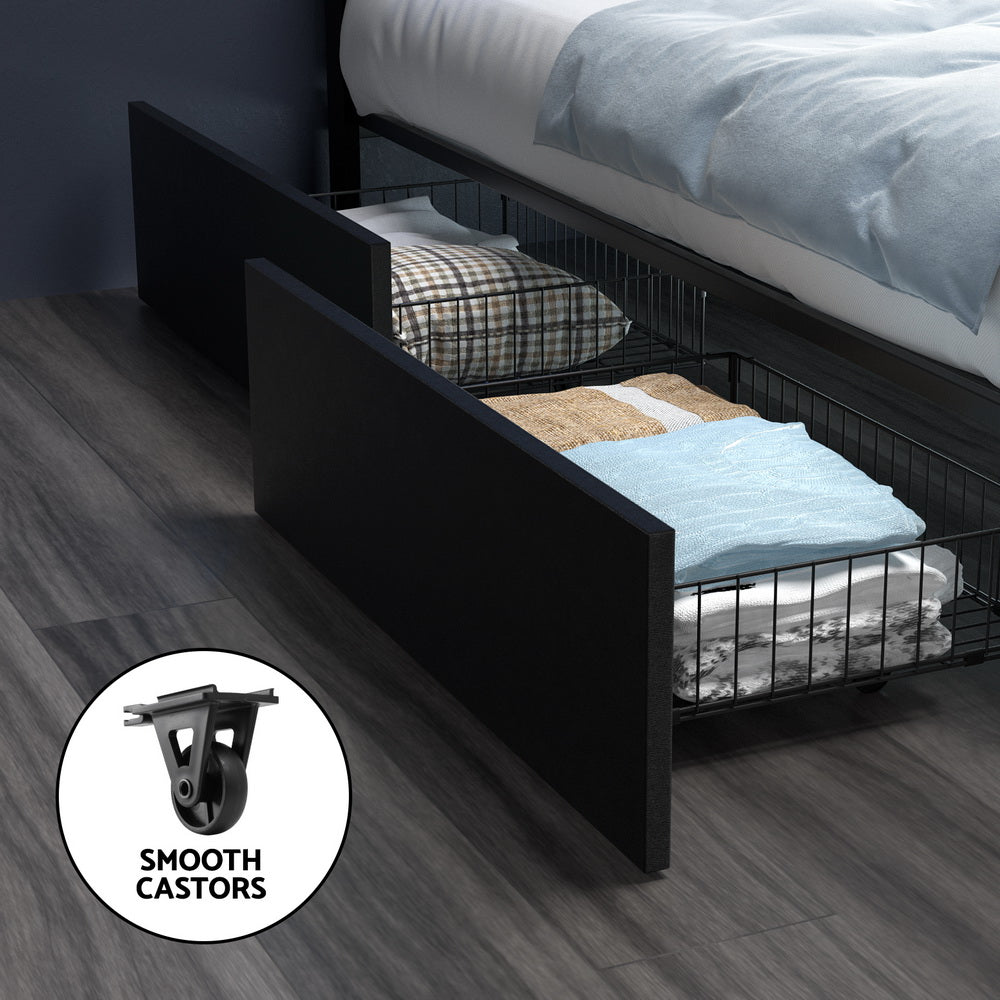 Dunelight LED Double Bed Frame with 4 Storage Drawers - Black | Modern Platform Bed with Underbed Storage & Ambient Lighting | Perfect for Small Bedrooms, Apartments & Guest Rooms