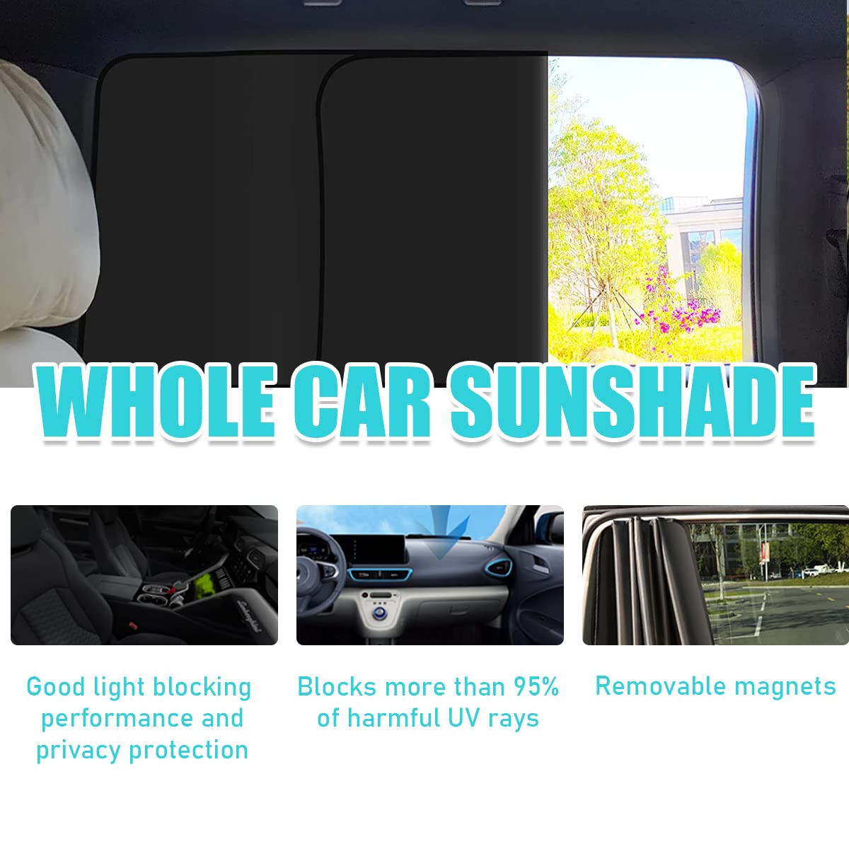 Ziciner Magnetic Car Window Sun Shade - 2 Pack UV & Heat Blocking Side/Rear Windshield Curtains for Cars & SUVs | Universal Fit Metal Frame | Black Back Window Cover for Sun Protection & Privacy