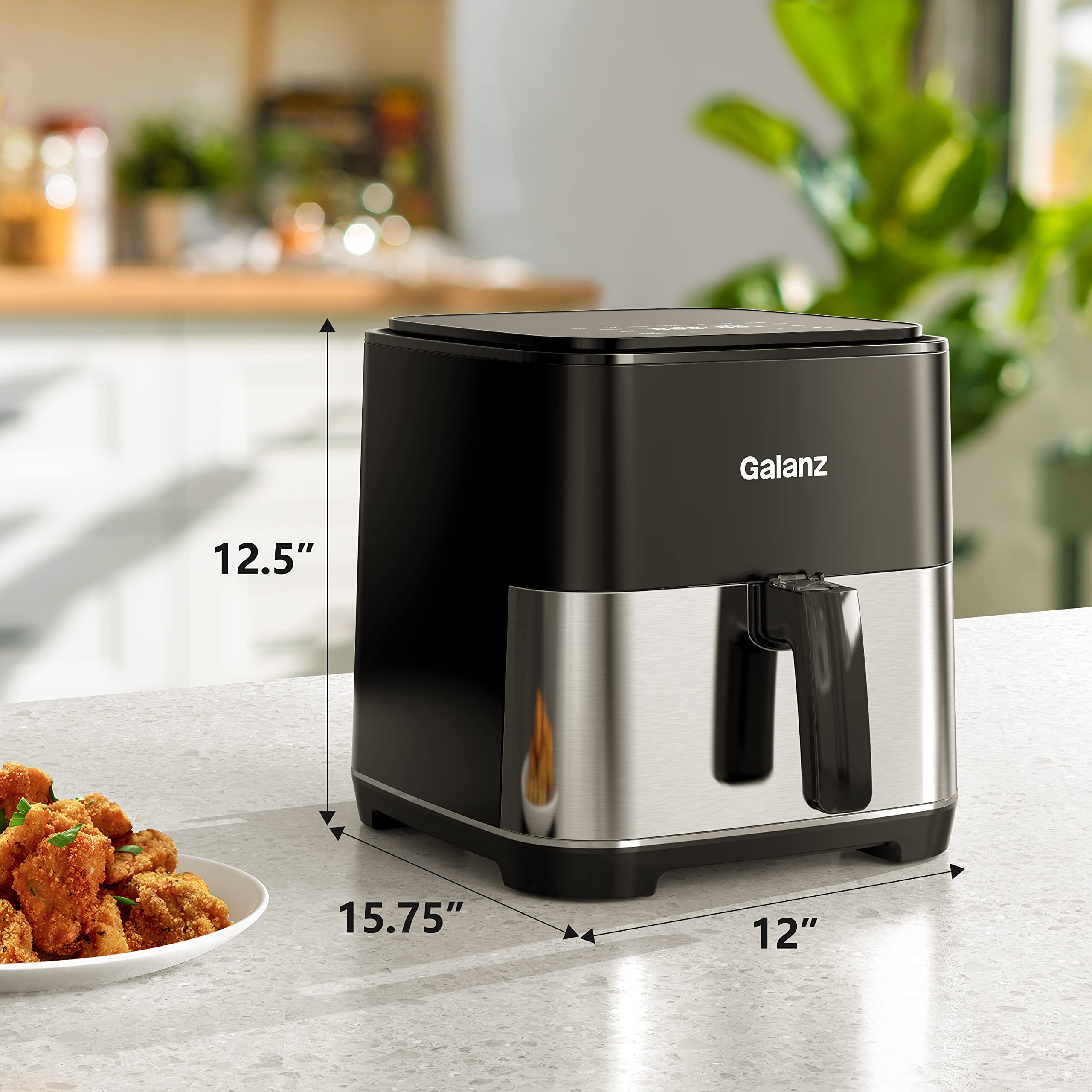 Galanz 5.8 Quart Stainless Steel Digital Air Fryer - Oil Free, Touch Control Panel, 8 Preset Functions, Shake Reminder & Nonstick Basket - Perfect for Healthy Cooking, Family Meals & Quick Snacks