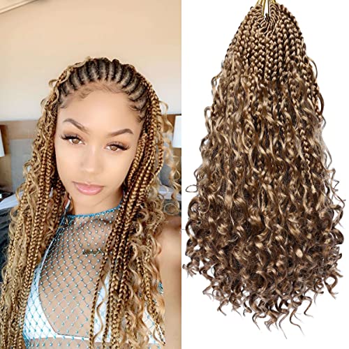 18 Inch Ayana Goddess Box Braids Crochet Hair - Bohomian Synthetic Crochet Braids with Curly Ends for Women (Pack of 7, 27) - Perfect for Protective Styling, Everyday Wear & Special Occasions