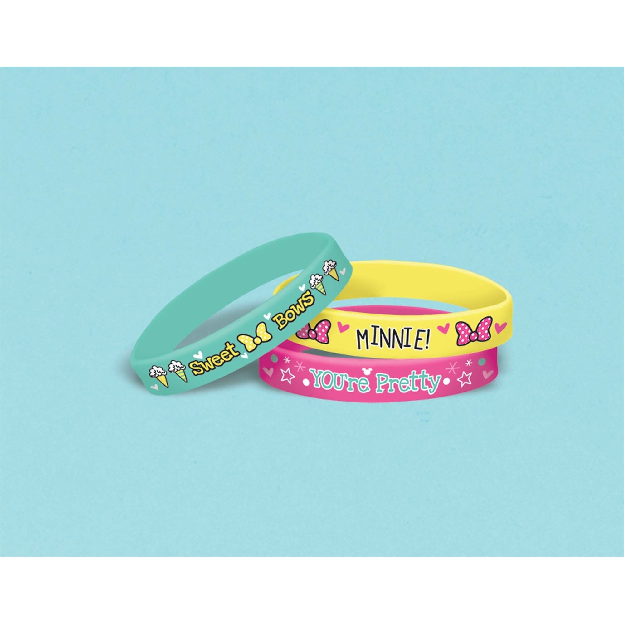 Amscan Minnie Mouse Party Bracelets - 6 Pack Rubber Wristbands for Kids Birthday Party Favors, Disney Themed Accessories - Perfect for Birthday Celebrations, School Events, and Disney Costume Parties