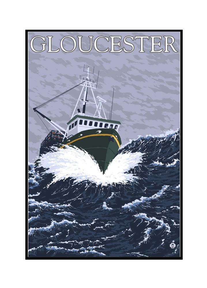 Gloucester MA Fishing Boat Art Print - 24x36 Framed Canvas Wall Decor for Living Room, Office & Nautical Theme Spaces
