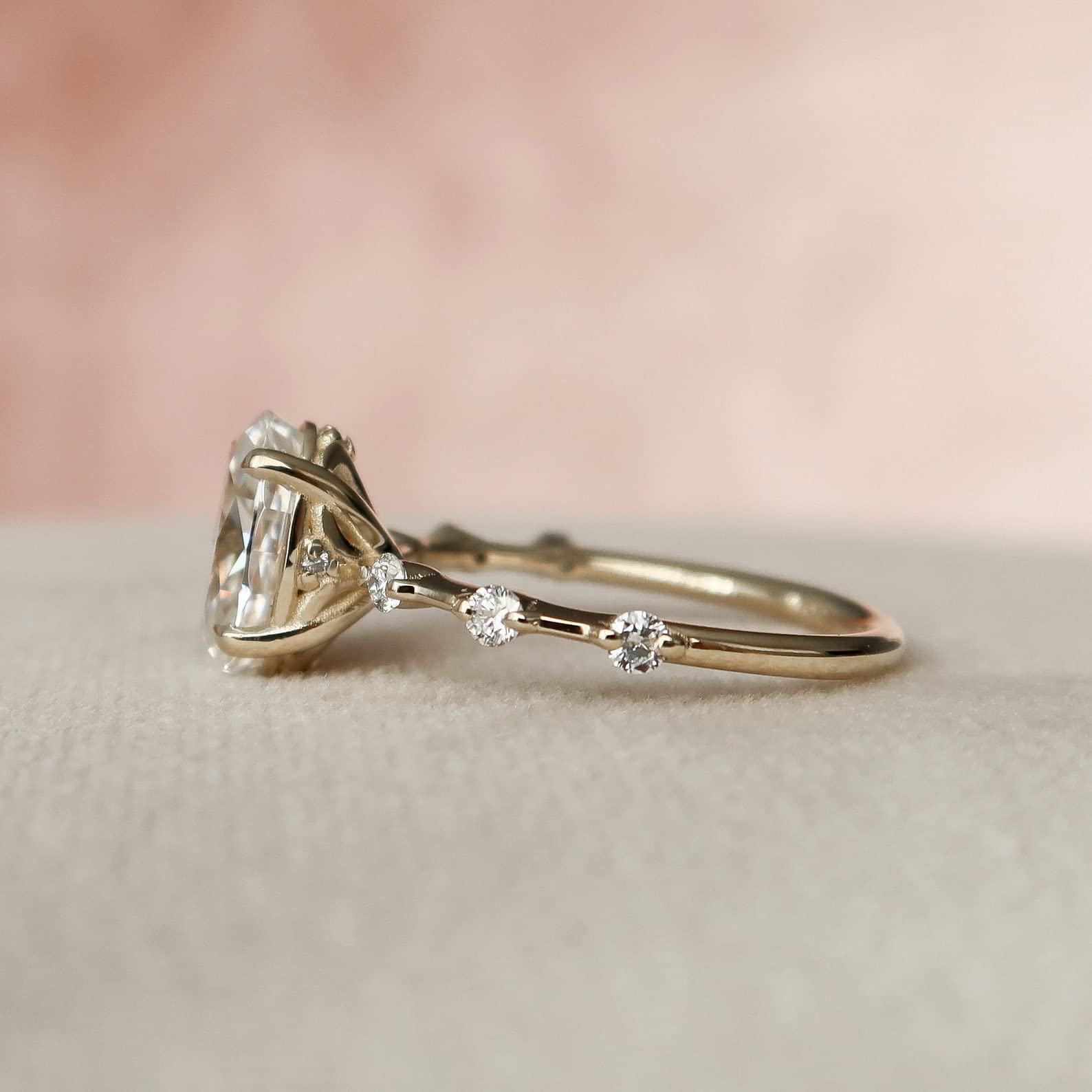 1.5 CT Oval Cut Moissanite Engagement Ring for Women - 18K Gold Plated Sterling Silver with Side Stones - Dainty Wedding, Anniversary, or Promise Ring - Perfect for Proposals, Bridal Jewelry & Special Occasions
