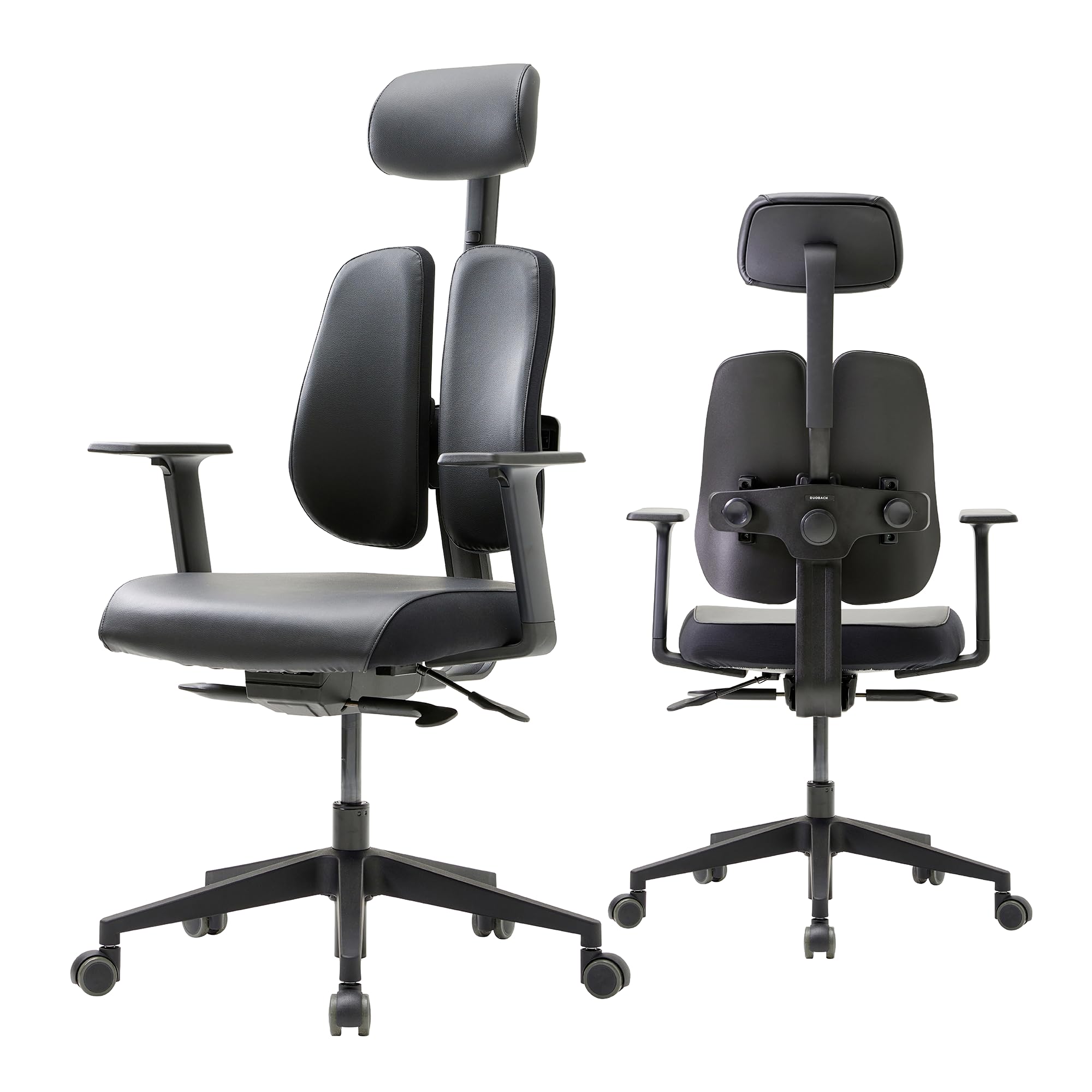 **Duorest Ergonomic Office Chair with Dual Backrests - Adjustable Lumbar Support for Back Pain Relief - Premium Black Leather Desk Chair for Home & Office Use**    **Usage Scenarios:** Perfect for long work hours, gaming, studying, or relaxing in your home office or corporate workspace.