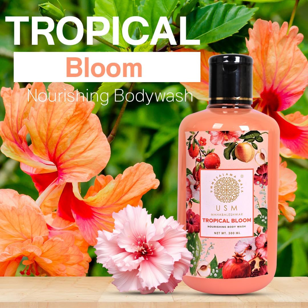 USM Mahabaleshwar Tropical Bloom Body Wash 300ml - Hydrating Shower Gel for Men & Women, Tan Removal & Skin Brightening - Perfect for Daily Use, Gym & Travel