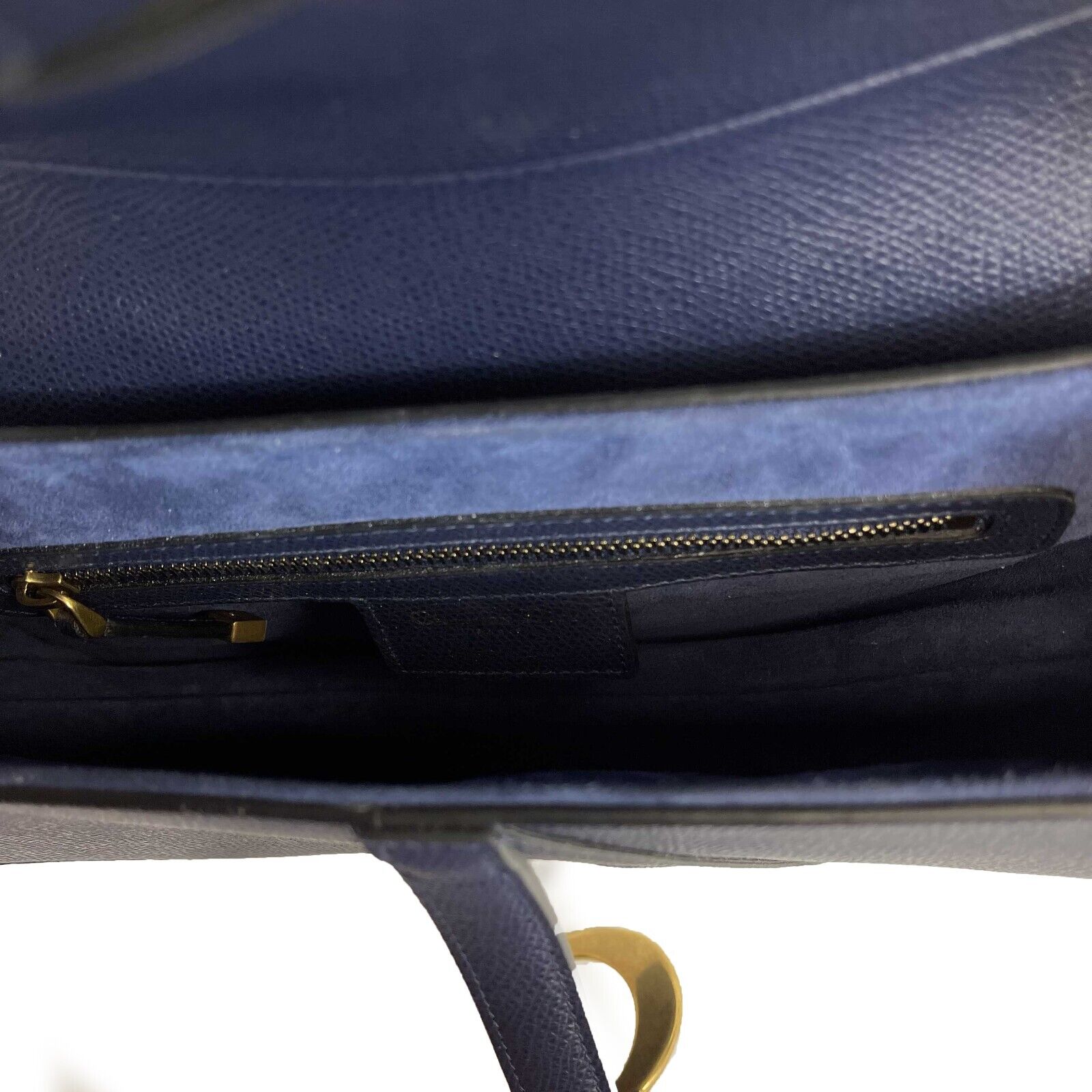 Christian Dior Calfskin Leather Saddle Bag - Navy Blue & Gold CD Shoulder Bag for Women | Luxury Designer Handbag for Everyday Use, Work & Special Occasions