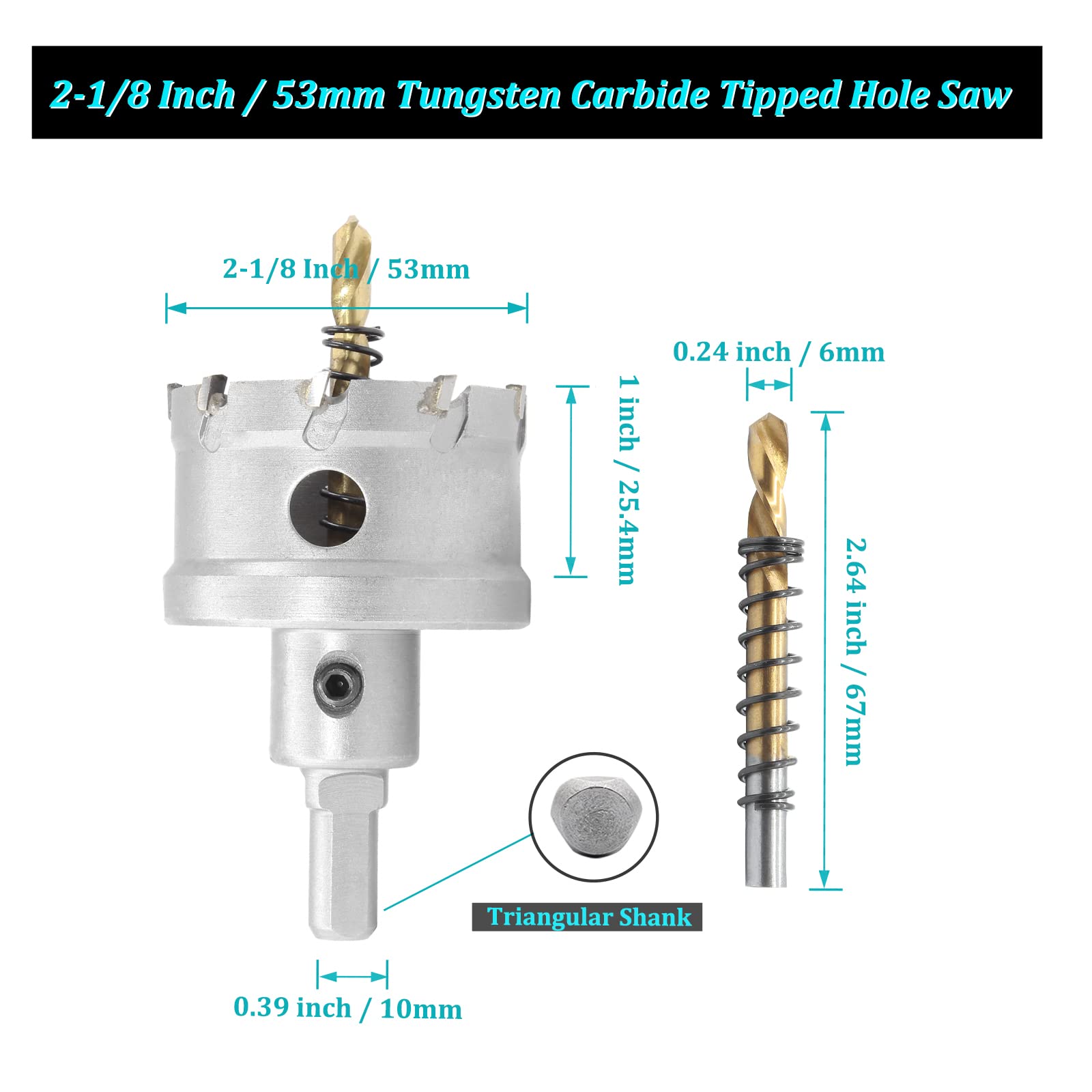 TCT Hole Saw 2-1/8 Inch for Metal - Stainless Steel, Aluminum, Brass Cutting