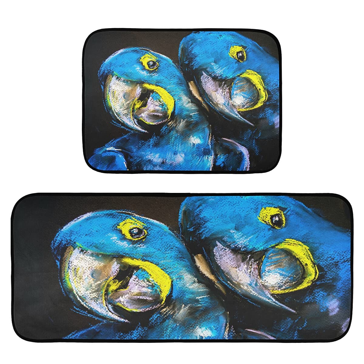 Pastel Blue Parrots Kitchen Rugs and Mats Set - 2 Piece Non-Slip Washable Runner Rug for Kitchen Floor, Home, Sink, Laundry & Office - Perfect for High Traffic Areas & Pet-Friendly Homes