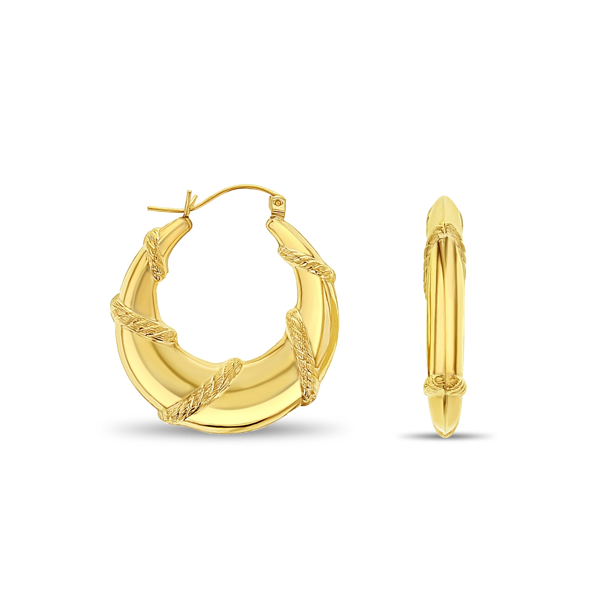 14K Yellow Gold Rope Intertwined Polished Hoop Earrings for Women - Perfect for Everyday Wear, Parties & Special Occasions