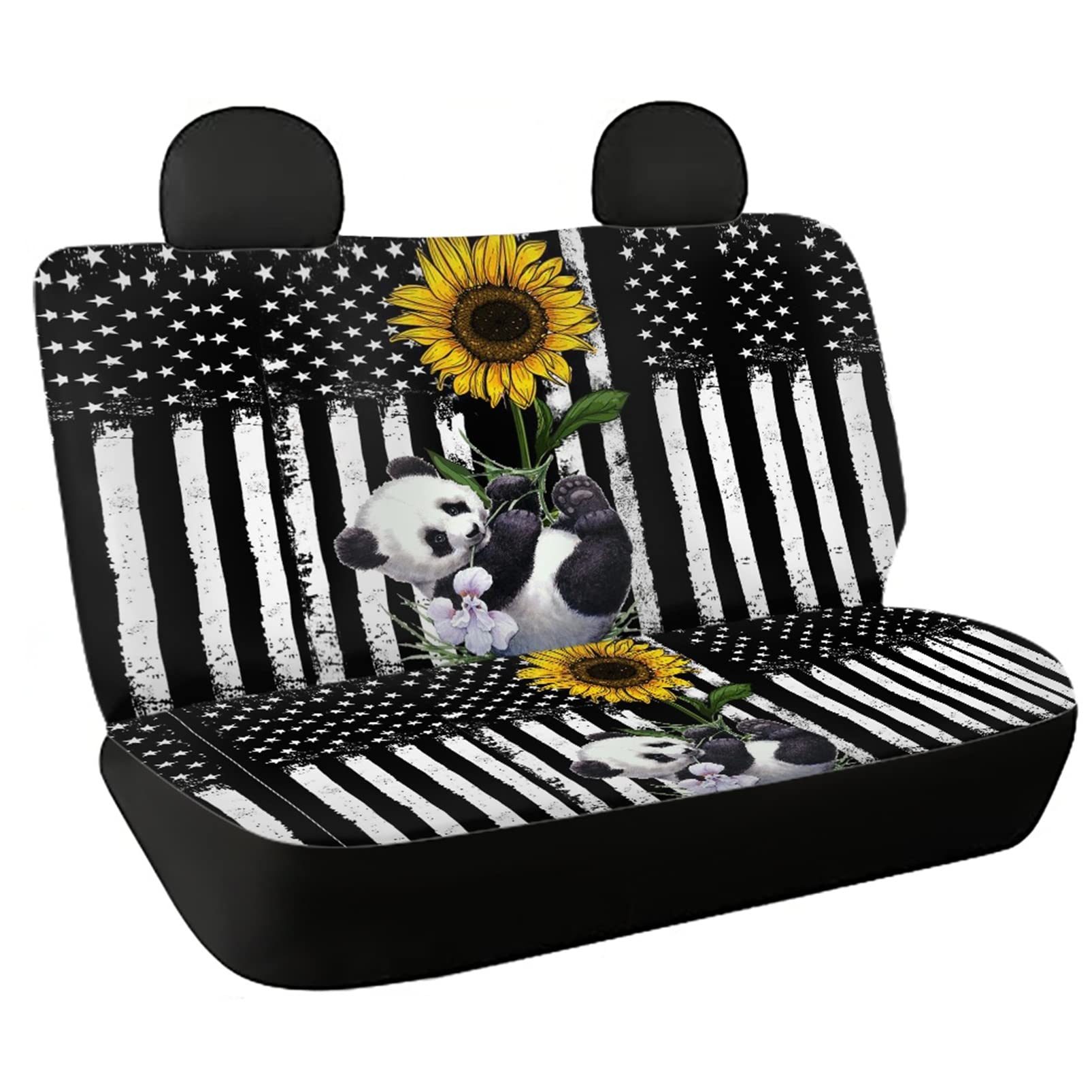 BYCHECAR Sunflower Car Seat Covers - Universal Back Seat Protector for Women, Kids & Pets | Cute Panda Design Bench Cover | Waterproof Saddle Blanket for Cars, SUVs & Trucks | Perfect for Daily Commute, Road Trips & Pet Protection