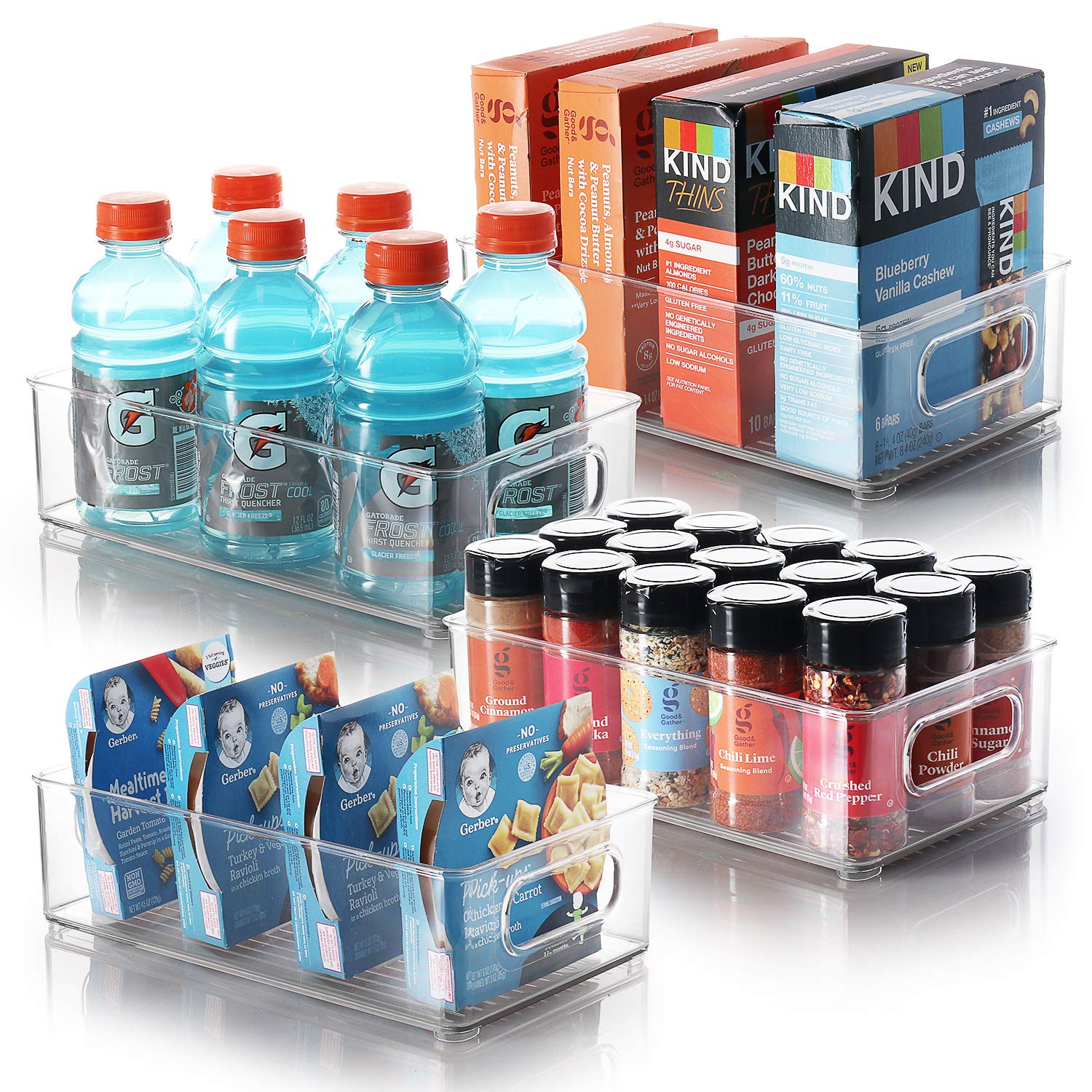 BPA-Free Plastic Food Storage Bins with Handles - 4 Pack for Kitchen Pantry & Refrigerator Organization