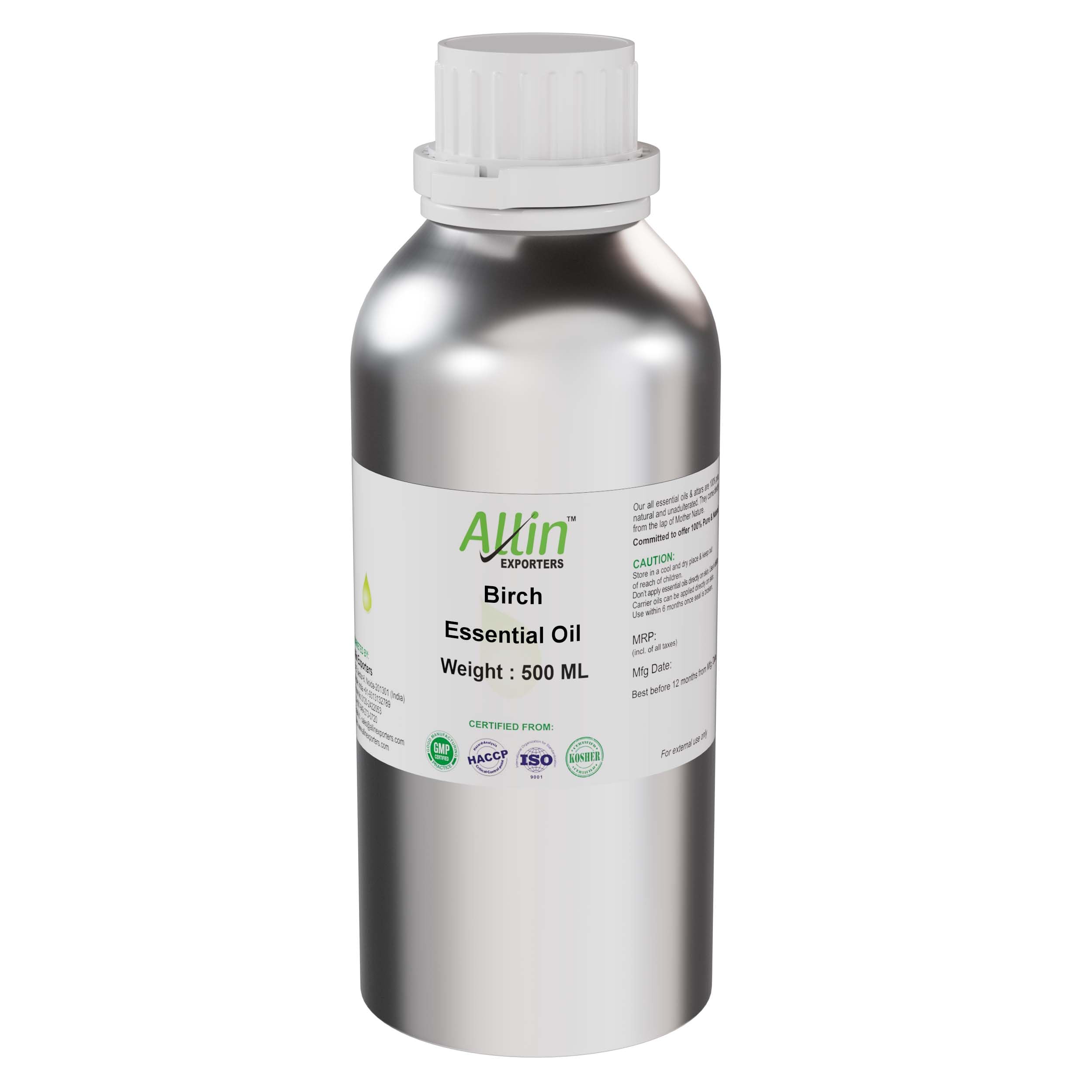 Pure Natural Therapeutic Grade Birch Essential Oil for Hair Growth, Skin Care & Aromatherapy - 500ml | Allin Exporters | Promotes Healthy Scalp, Glowing Skin & Relaxation - Perfect for Massage, Diffusers & DIY Beauty Recipes