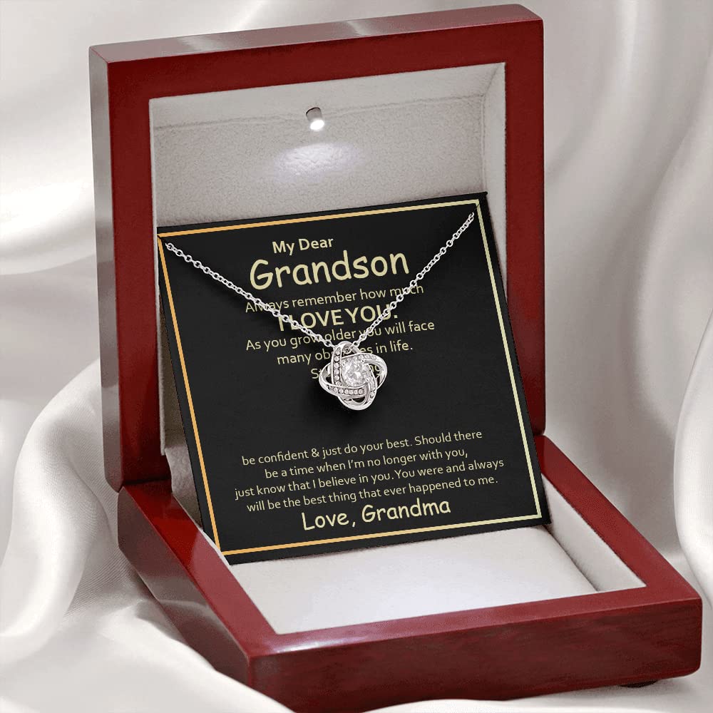 My Dear Grandson Love Knot Necklace - Always Remember How Much I Love You | Meaningful Birthday Gift from Grandma | Inspirational Keepsake for Grandchildren | Perfect for Birthdays, Graduation & Special Occasions
