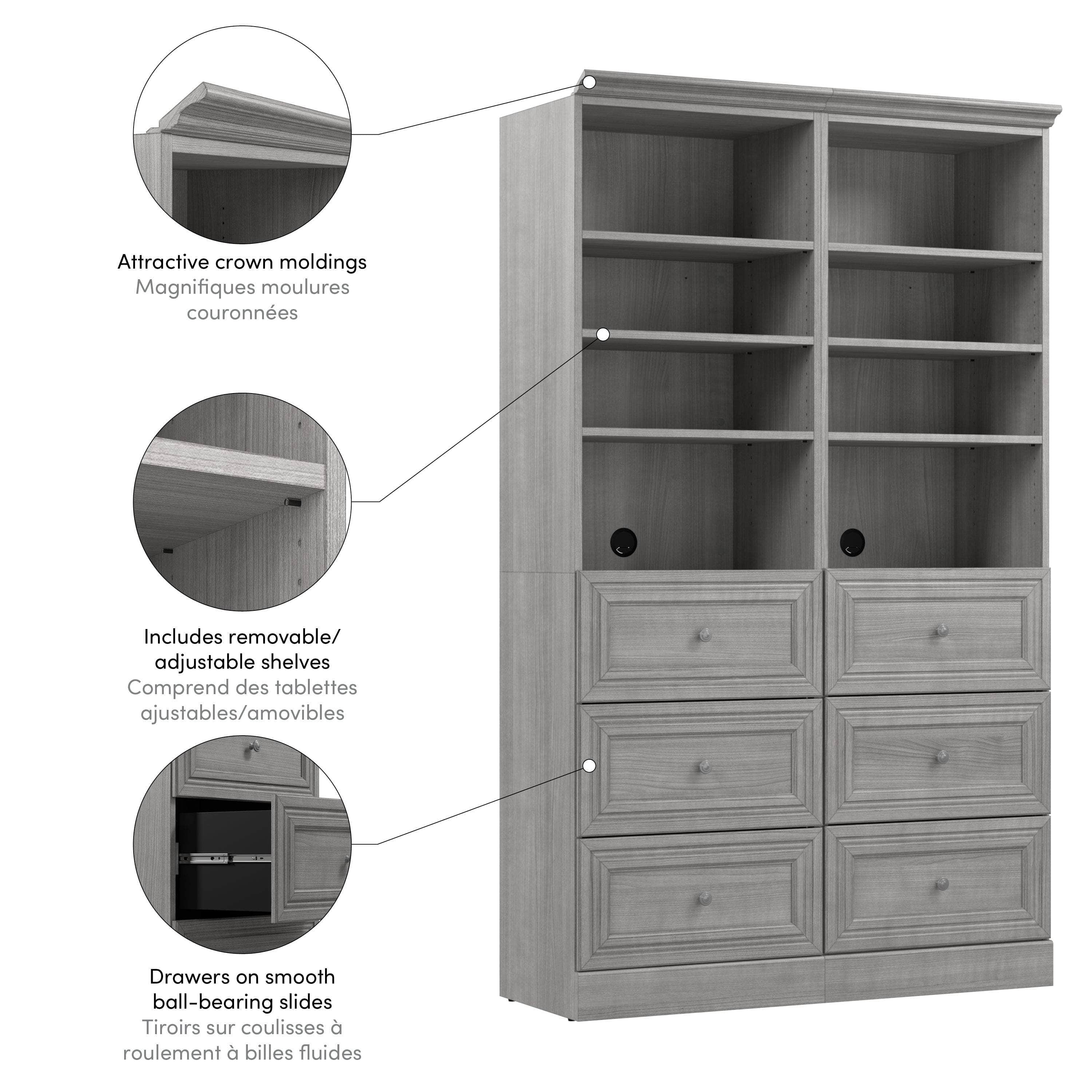 50W Adjustable Closet Organizer with Drawers - Space Saving Storage Solution for Bedroom, Closet & Office (2 Color Options)