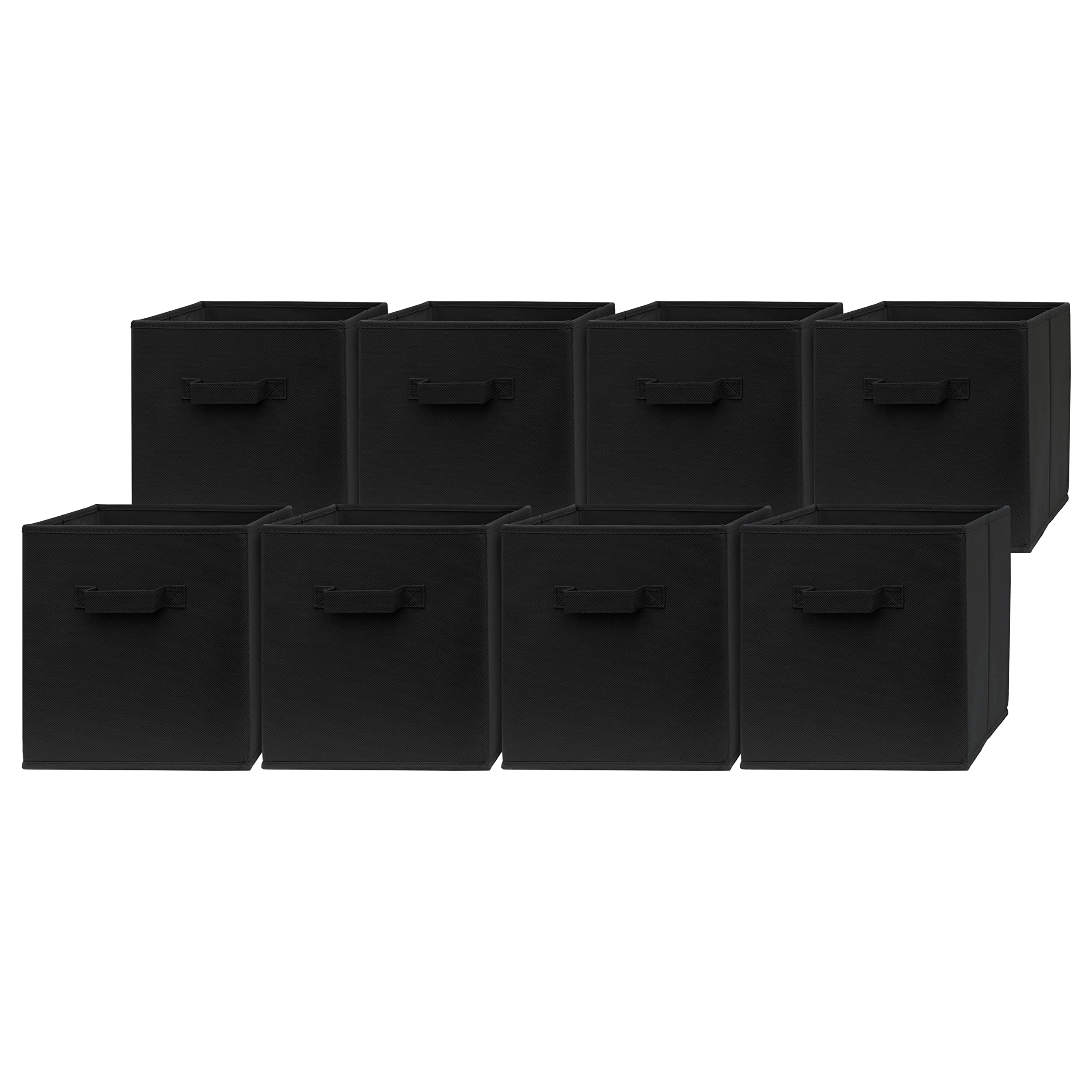 Pomatree 8-Pack Fabric Storage Cubes with Handles - Foldable Closet Organizer Bins for Home, Kids Room, Nursery & Playroom - Perfect for Toys, Books & Clothes Storage (Black)