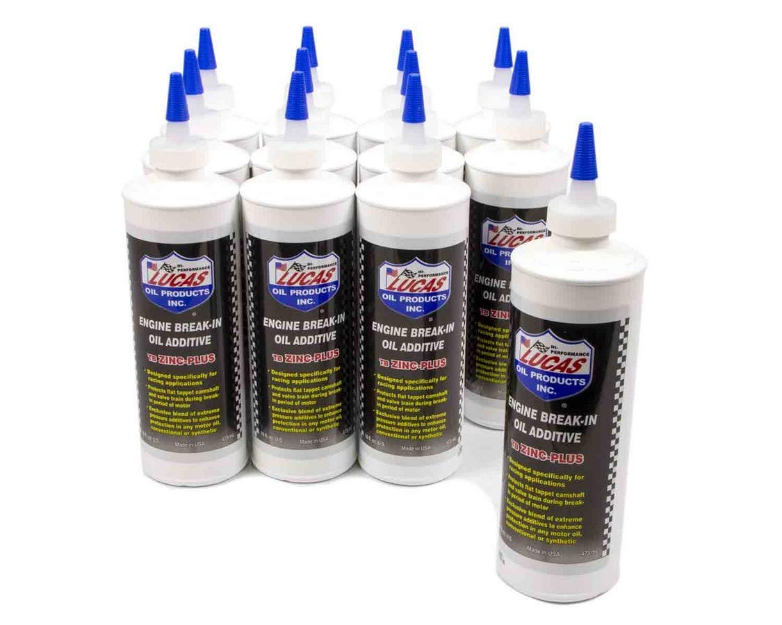 Lucas Oil 10063 Engine Break-In Oil Additive with TB Zinc Plus - 16oz (12 Pack) | High Performance Motor Oil Treatment for New & Rebuilt Engines | Ideal for Muscle Cars, Classic Cars & High Mileage Vehicles
