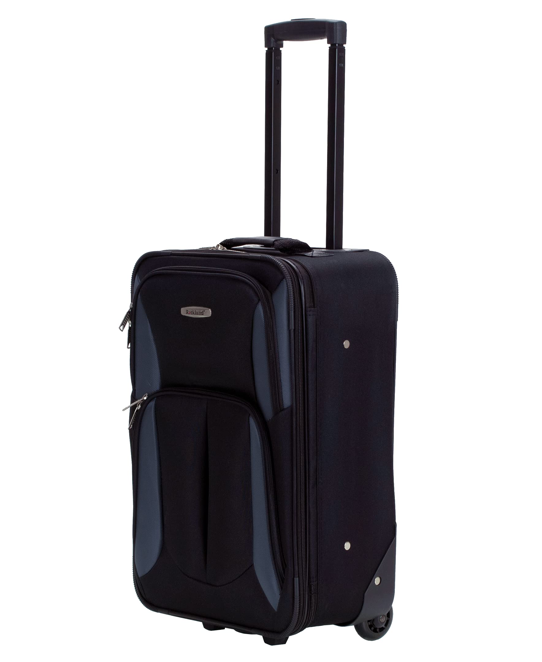 Rockland Fashion Softside Upright Luggage Set - 2-Piece (14/19 Inch) Black & Gray Carry On Suitcase for Travel, Business Trips & Vacations | Lightweight Durable Spinner Luggage with Smooth Wheels